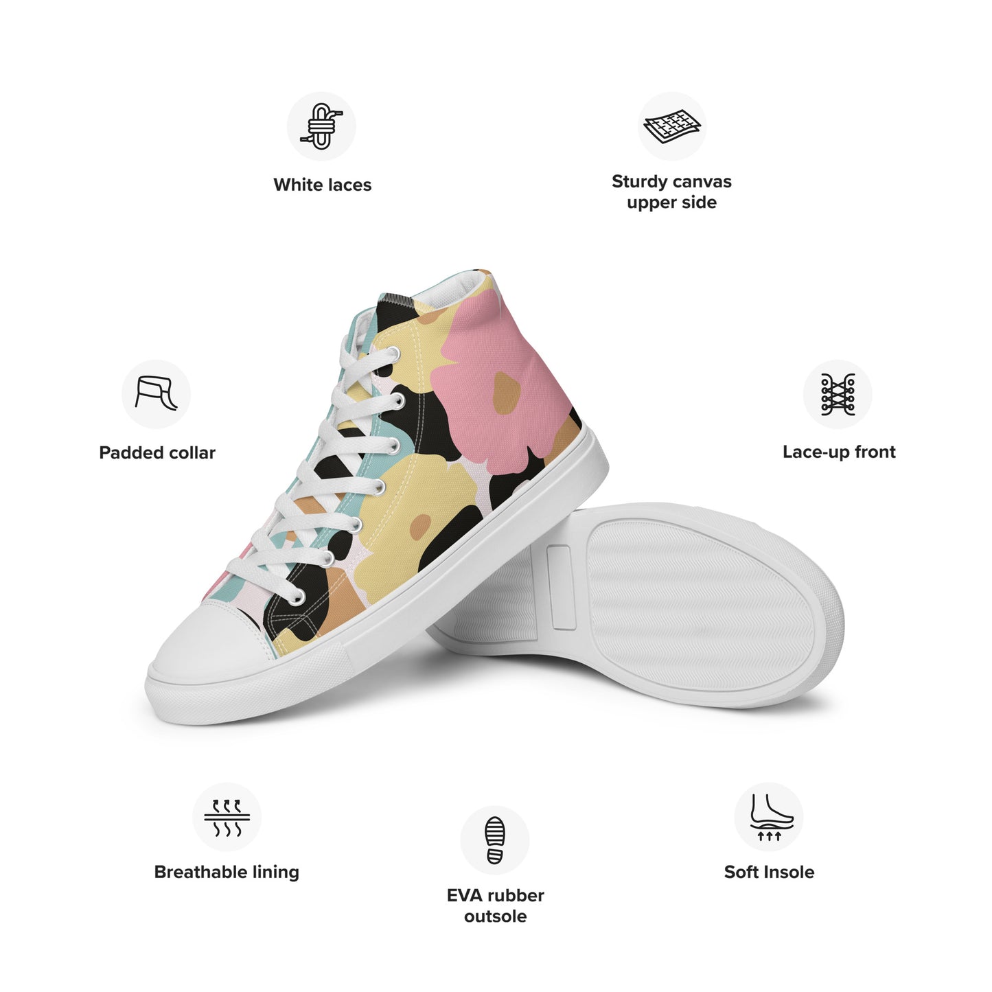 Baskets hautes en toile femme - Fleuri, Pastel – Légères et confortables – Minimaliste