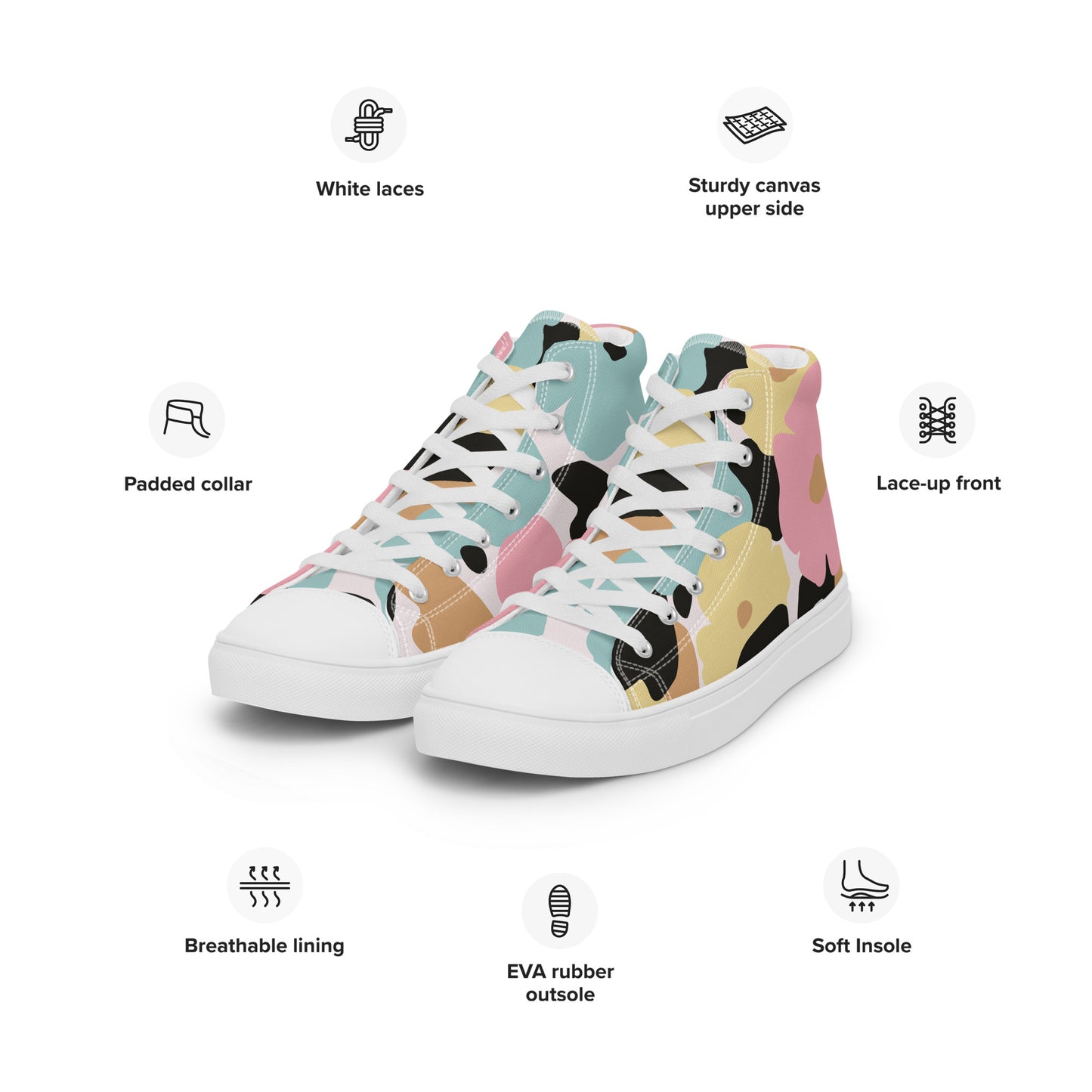Baskets hautes en toile femme - Fleuri, Pastel – Légères et confortables – Minimaliste