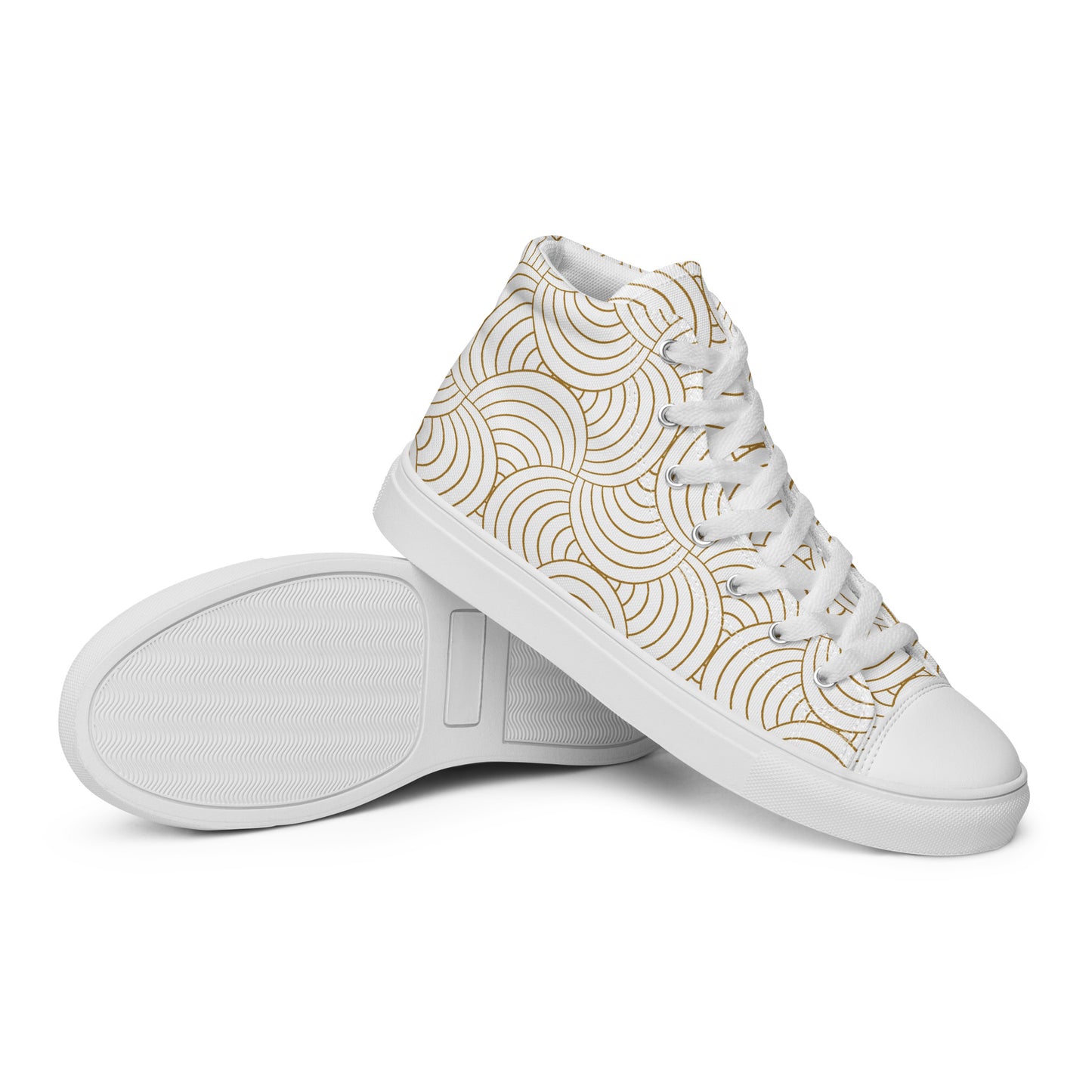 Baskets hautes en toile femme - Blanc et Or – Légères et confortables – Graphique