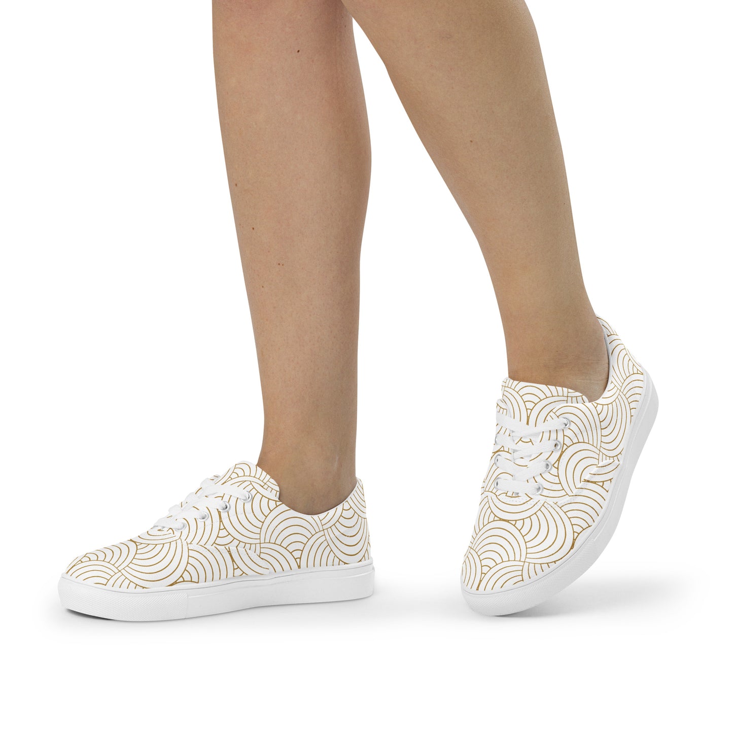 Tennis en toile pour femme - Blanc et Or – À lacets, légères et confortables – Graphique