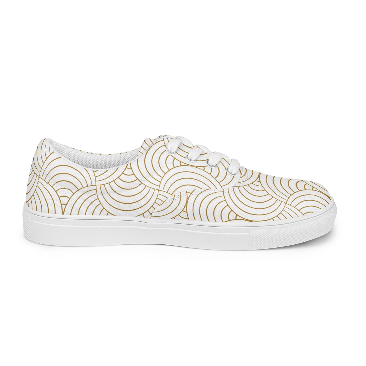 Tennis en toile pour femme - Blanc et Or – À lacets, légères et confortables – Graphique