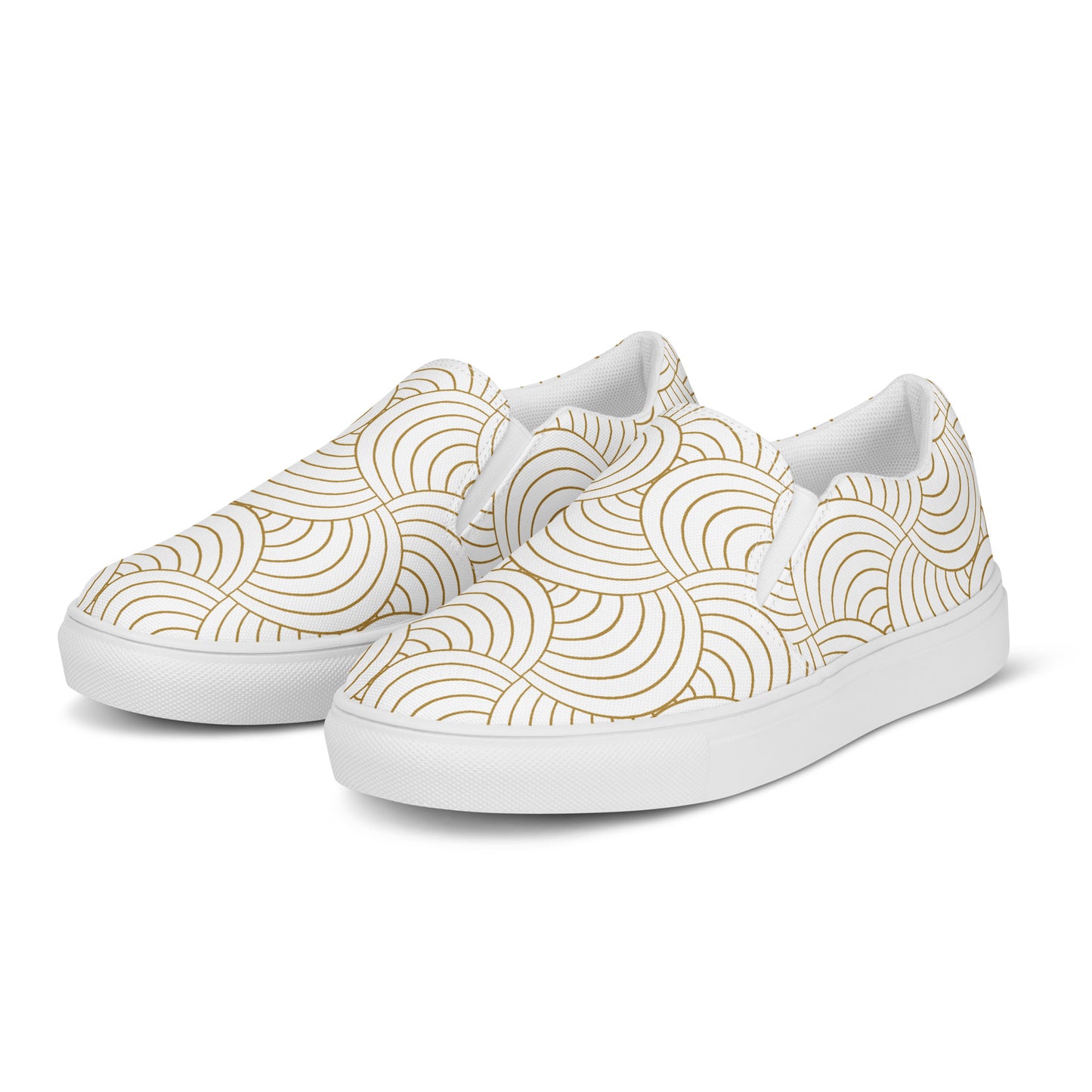 Tennis en toile pour femme - Blanc et Or – Sans lacets, légères et confortables – Graphique