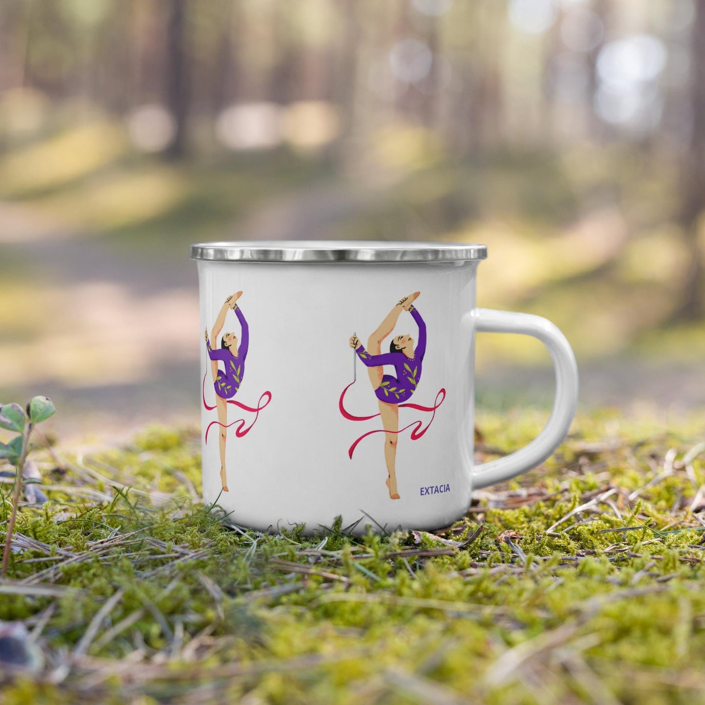 Mug émaillé Blanc Brillant avec anse - Tasse en émail personnalisable - légère, vintage - camping, cadeau, Design Danseuse Gymnaste