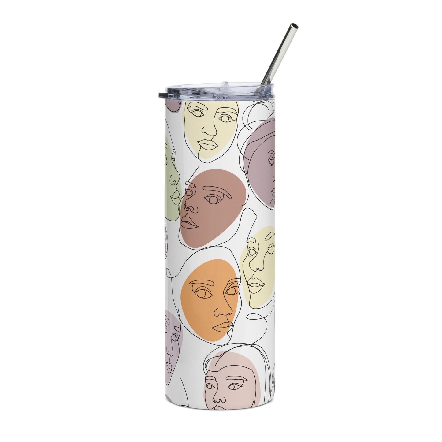 Mug isotherme inox - Design Artistique Visages Féminins Calligraphie - Gobelet en Acier Inoxydable – Mug de Voyage Durable Étanche Élégant