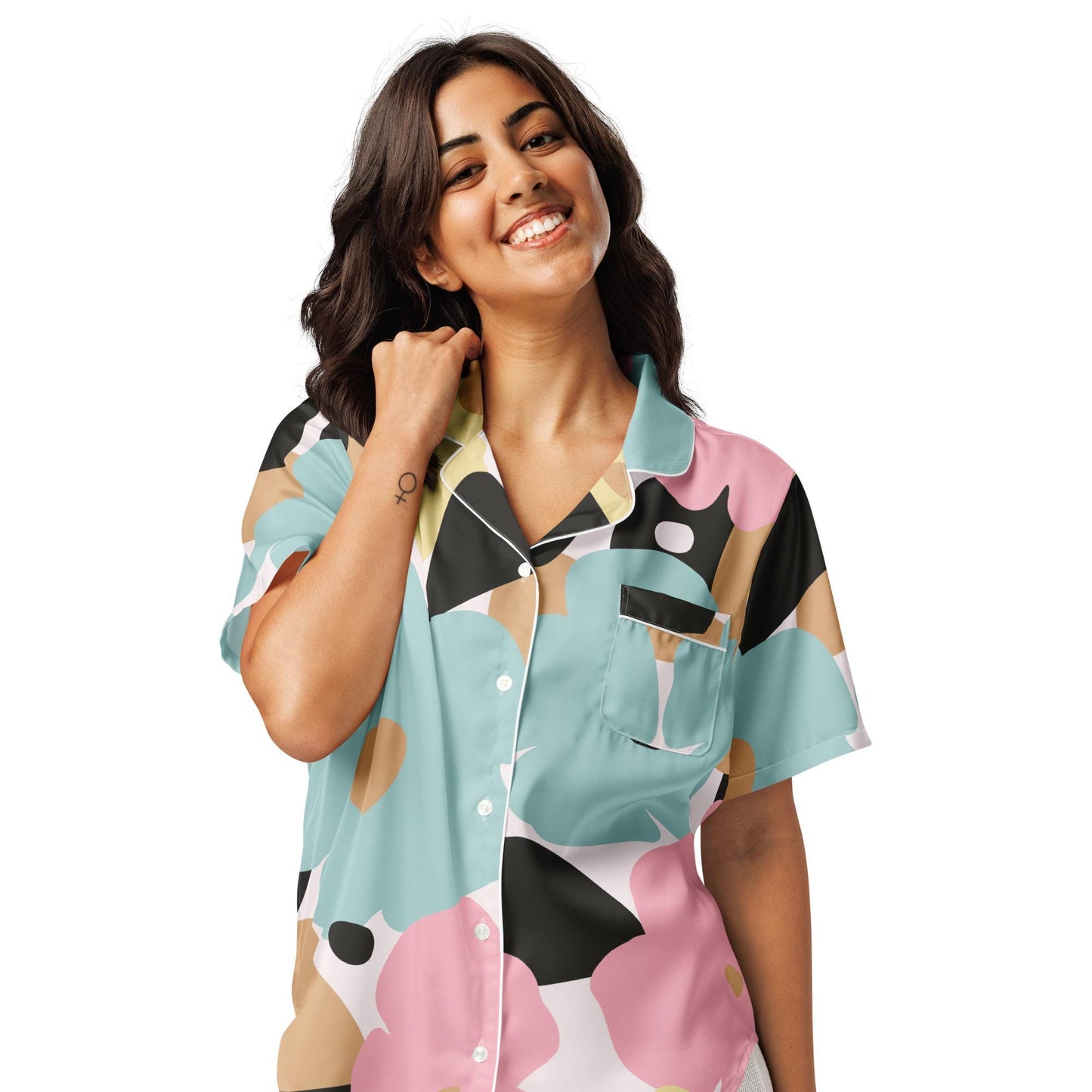 Chemisier - Haut de Pyjama à Manches Courtes pour Femme – Léger, Doux et Confortable - Élégant, cadeau d'anniversaire, fête des mères