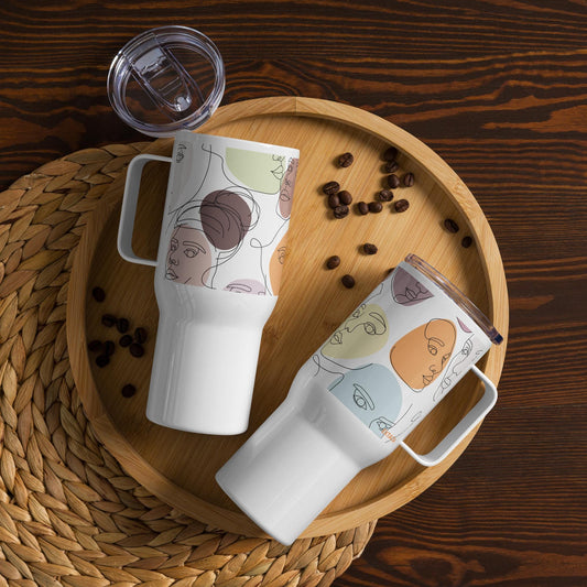 Mug Isotherme Inox - Mug de Voyage Isotherme en Acier Inoxydable avec Anse Design Artistique Féminin Calligraphie - THERMOS gobelet Étanche