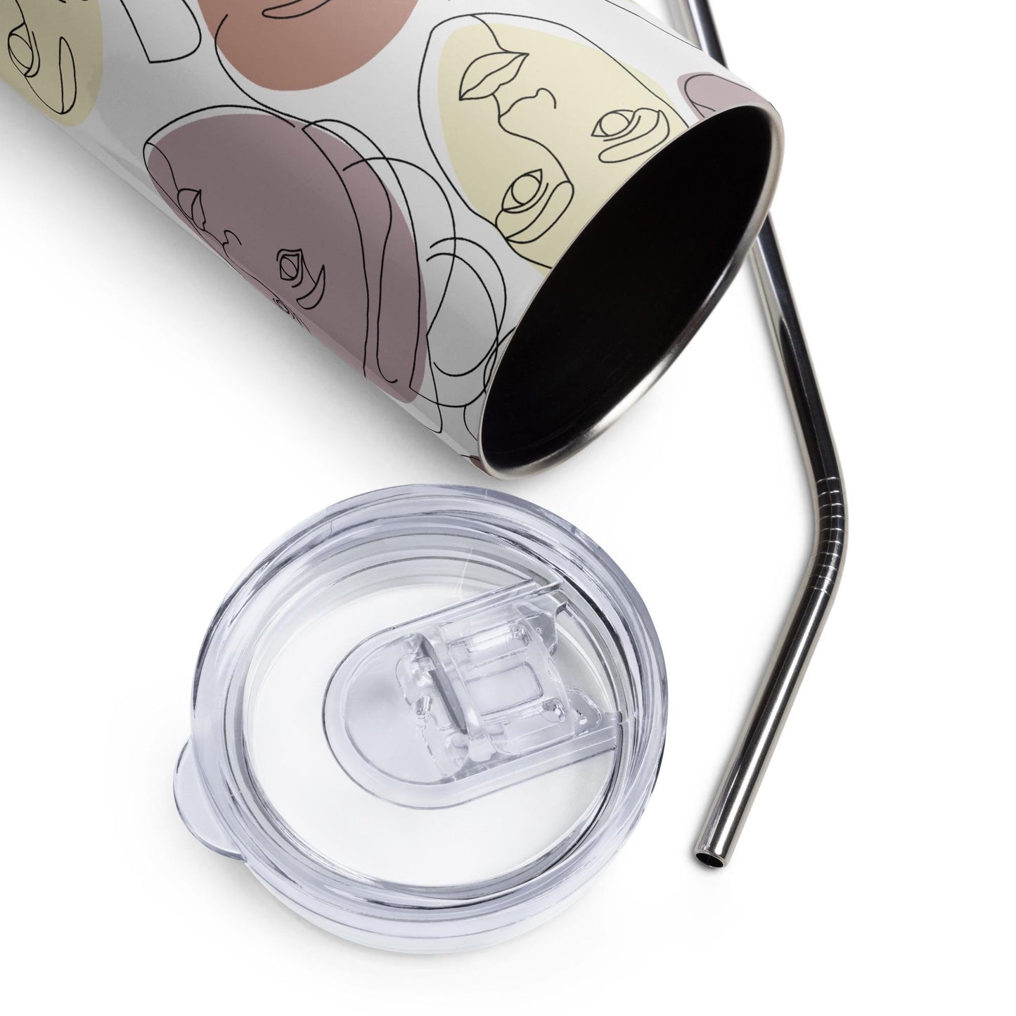 Mug isotherme inox - Design Artistique Visages Féminins Calligraphie - Gobelet en Acier Inoxydable – Mug de Voyage Durable Étanche Élégant