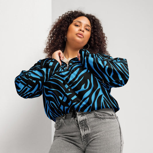 Veste coupe-vent pour femme courte - Bleu et Noir – Crop top imperméable, respirant, Imprimé Animal