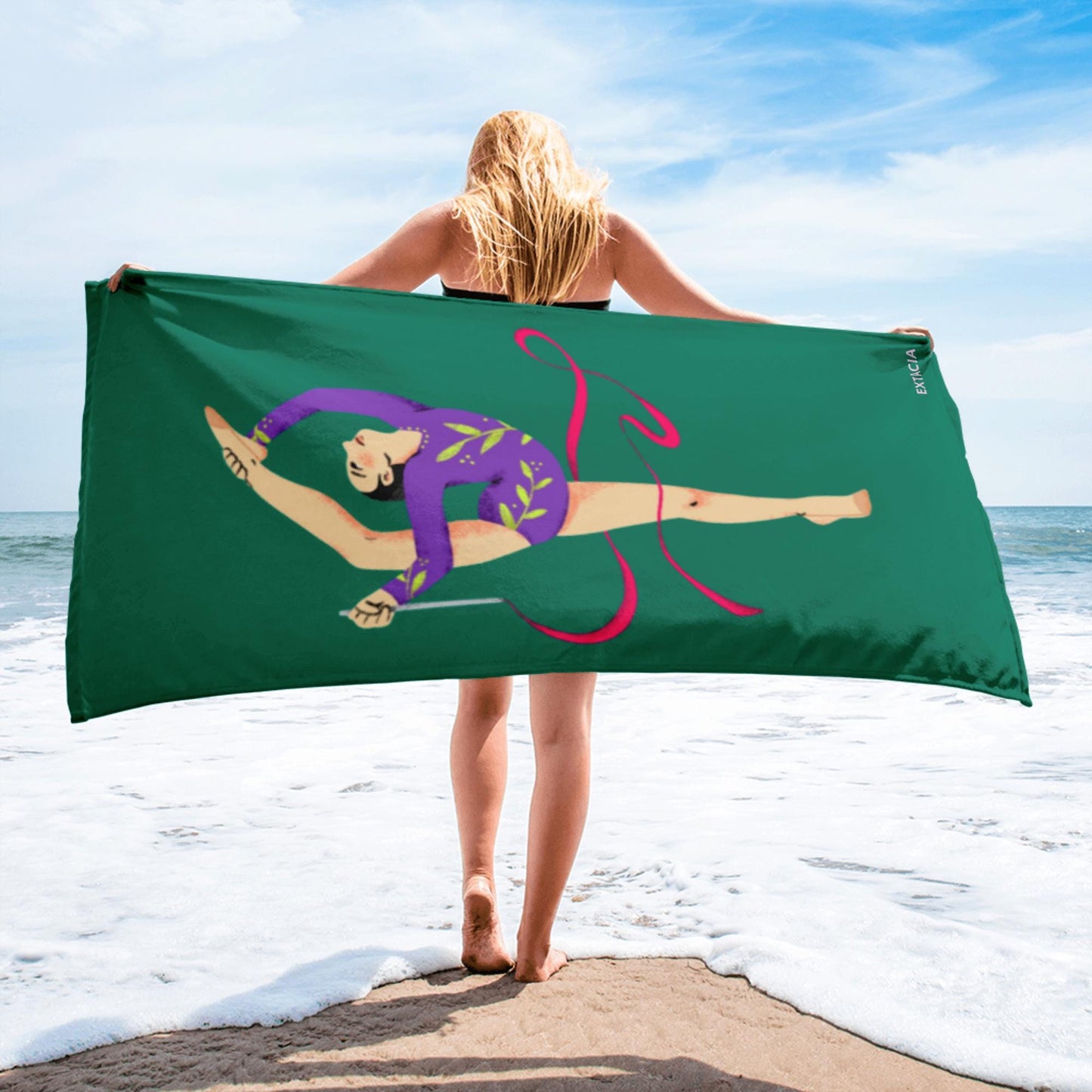 Serviette de Bain et de Plage en Coton - Douce Absorbante Compacte - Sport, Piscine surf - cadeau, anniversaire - Design Danseuse, Gymnaste