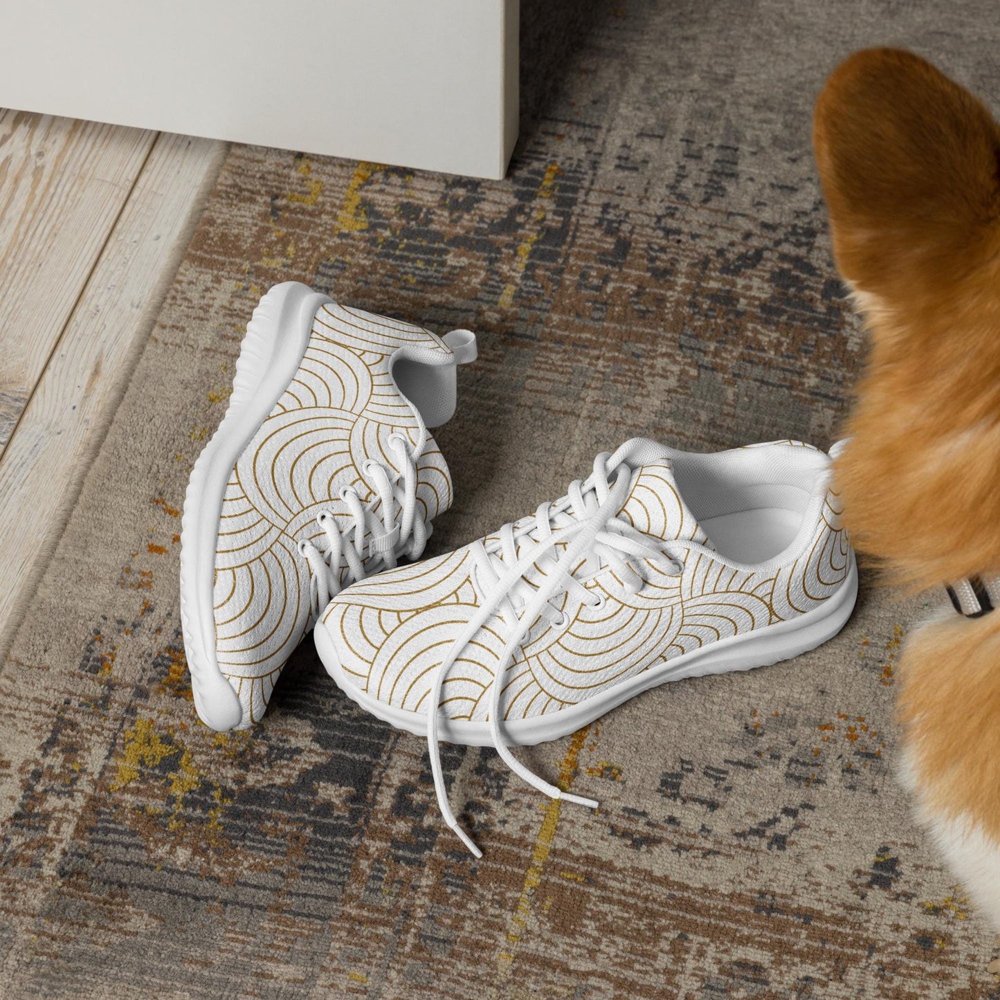 Chaussures de sport pour femme - Blanc et Or – Tennis en toile légères et confortables – Graphique