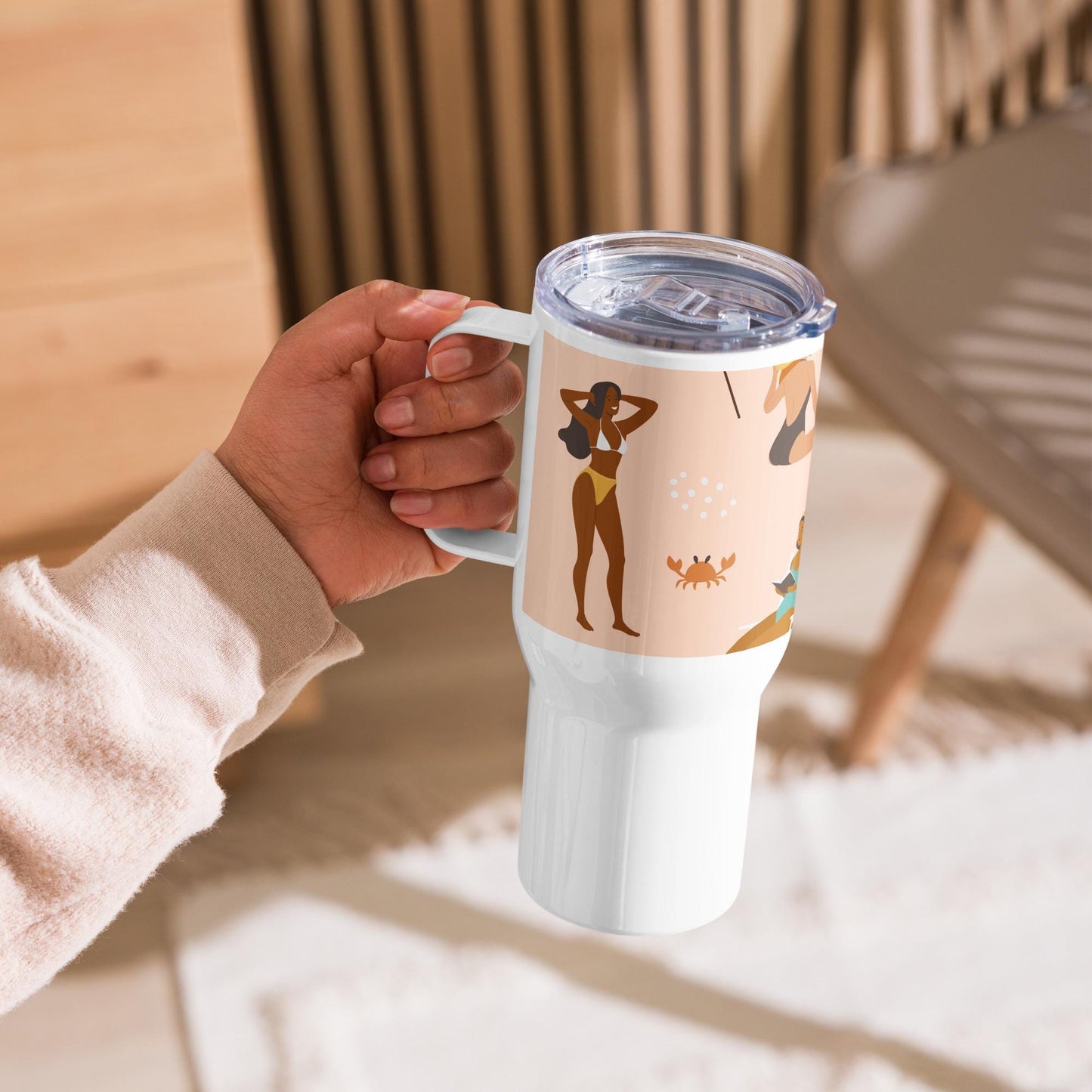 Mug Isotherme Inox - Mug de Voyage Isotherme Acier Inoxydable avec Anse – Design des Silhouettes des Femmes Plage - THERMOS, gobelet Étanche