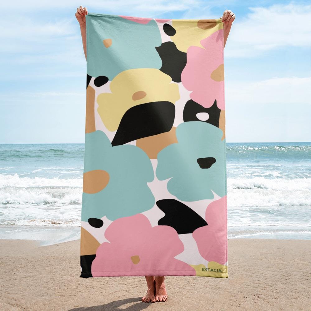 Serviette de Bain en Coton – Serviette de plage - Douce, Absorbante et Compacte - Voyage, Sport, Piscine surf - Design Minimalist fleuri