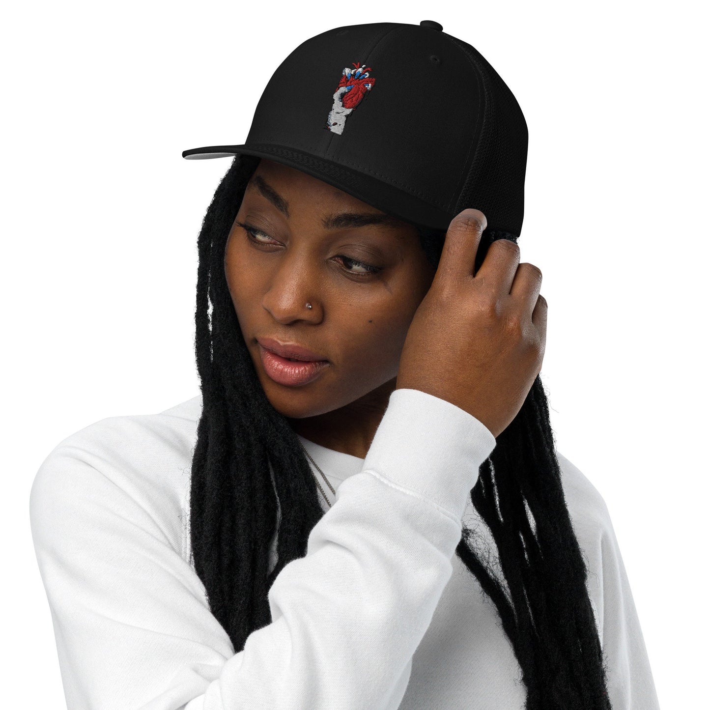 Casquette noire avec dos en maille et motif brodé - snapback non ajustable - unisexe -  streetwear, accessoire mode, cadeau, été comme hiver
