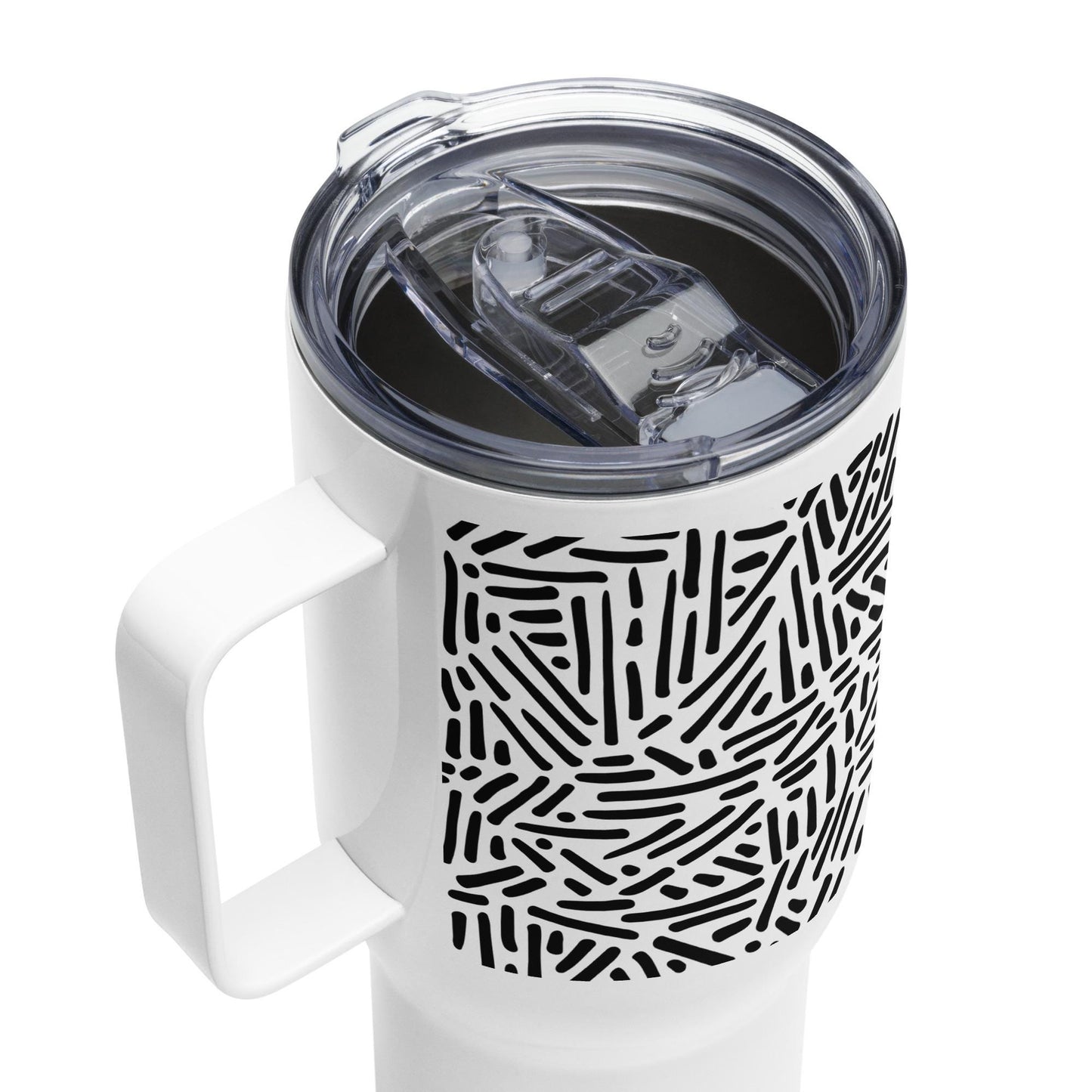 Mug Isotherme Inox - Mug de Voyage Isotherme en Acier Inoxydable avec Anse – Design Graphique - THERMOS, gobelet - Durable, Léger, Étanche