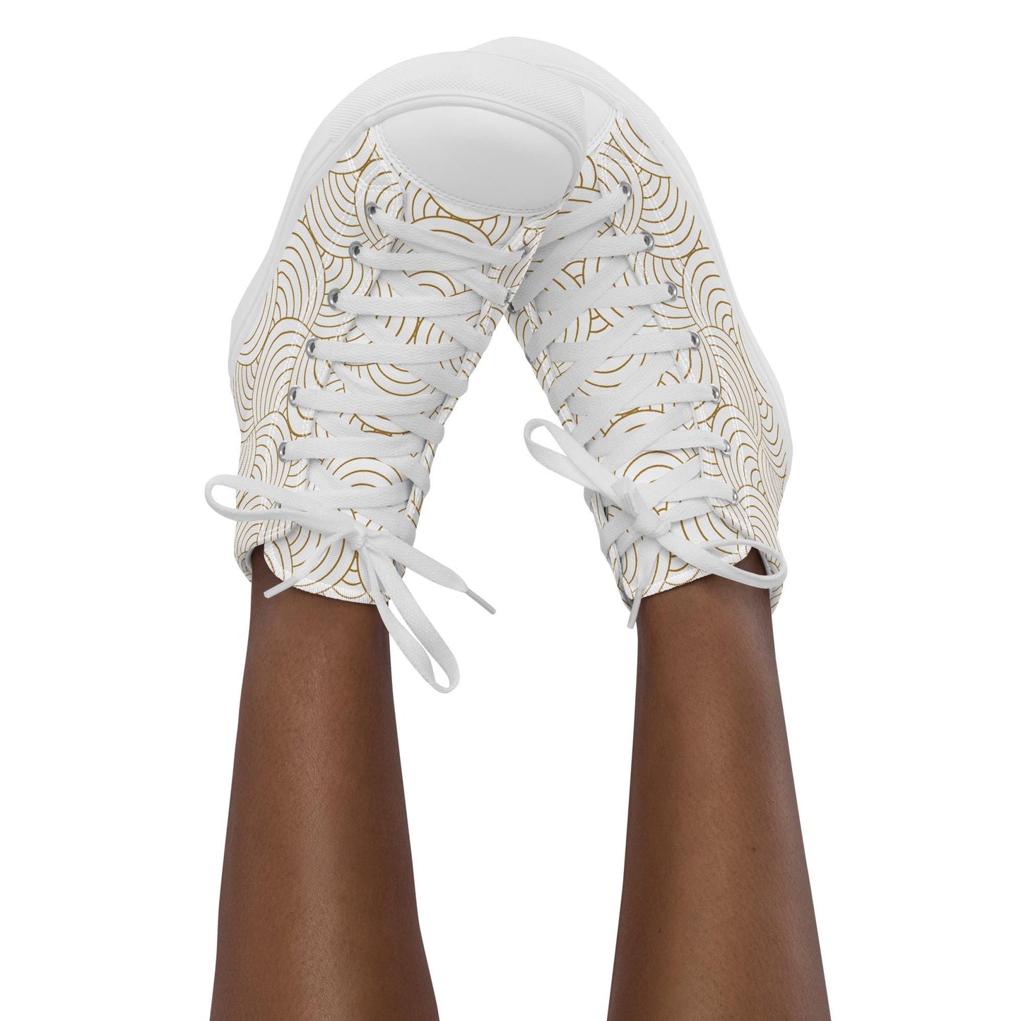 Baskets hautes en toile femme - Blanc et Or – Légères et confortables – Graphique