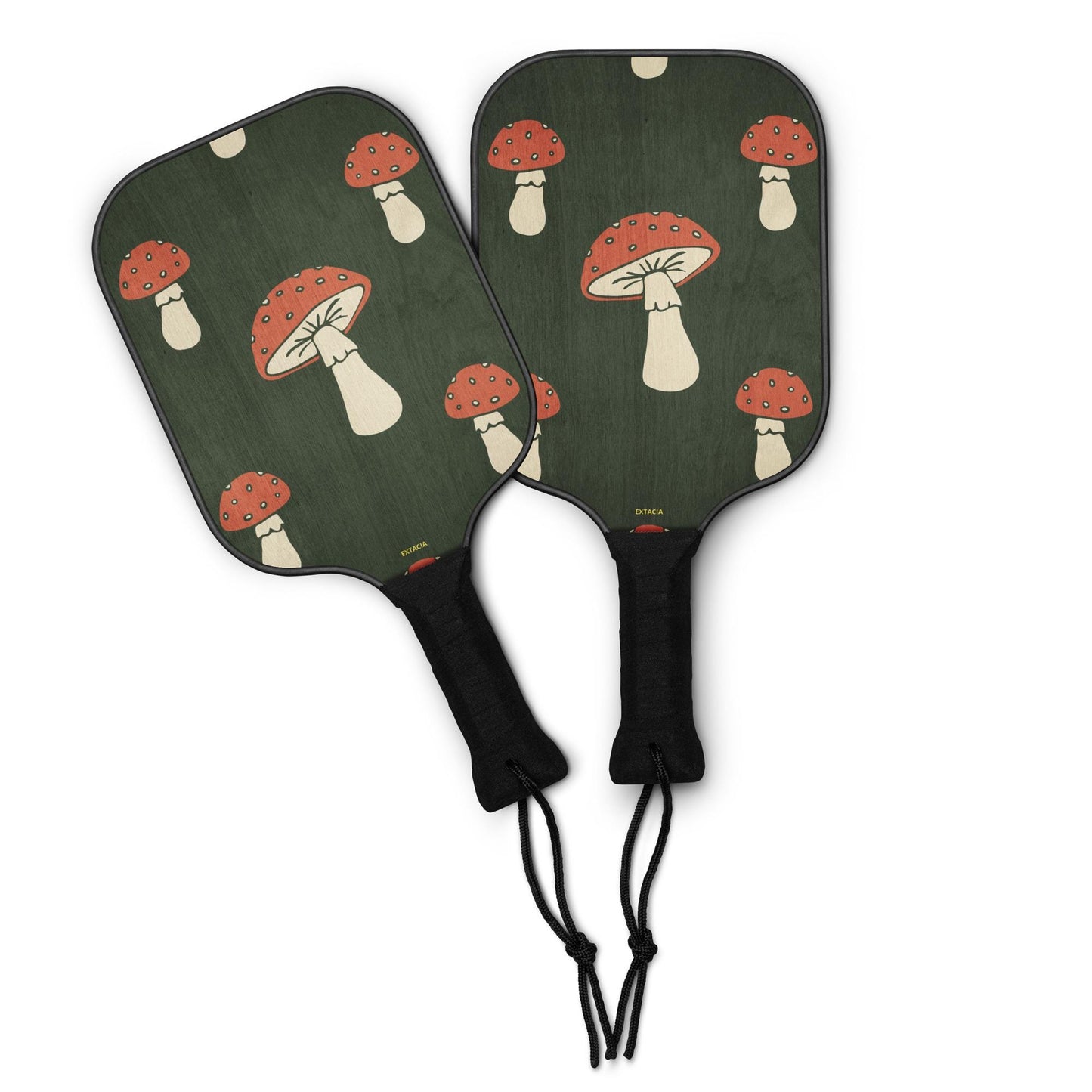 Kit de Pickleball - Ensemble Complet de 2 Raquettes en bois + 2 Balles + Sac de transport – Robustes - Design Minimaliste Champignons