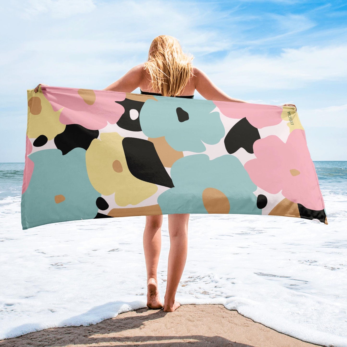Serviette de Bain en Coton – Serviette de plage - Douce, Absorbante et Compacte - Voyage, Sport, Piscine surf - Design Minimalist fleuri