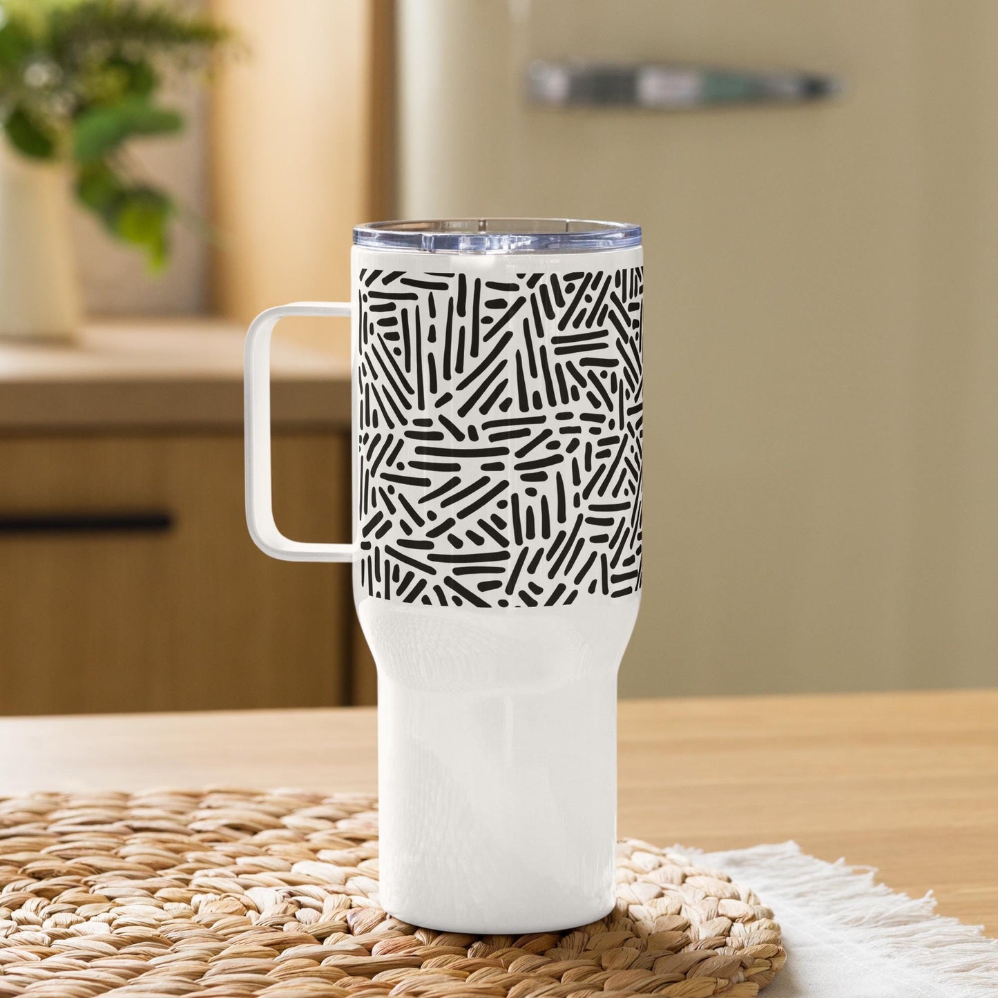 Mug Isotherme Inox - Mug de Voyage Isotherme en Acier Inoxydable avec Anse – Design Graphique - THERMOS, gobelet - Durable, Léger, Étanche