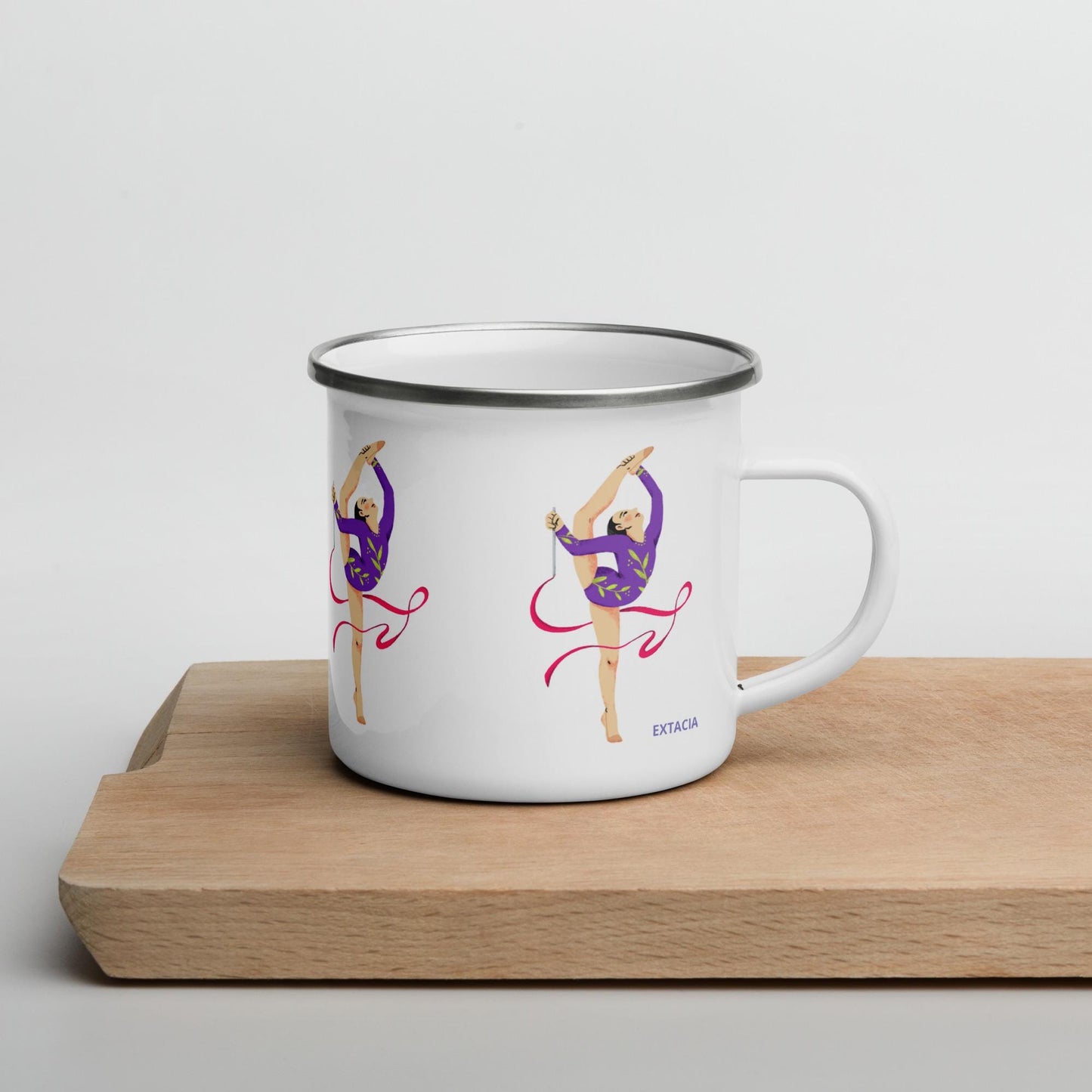 Mug émaillé Blanc Brillant avec anse - Tasse en émail personnalisable - légère, vintage - camping, cadeau, Design Danseuse Gymnaste