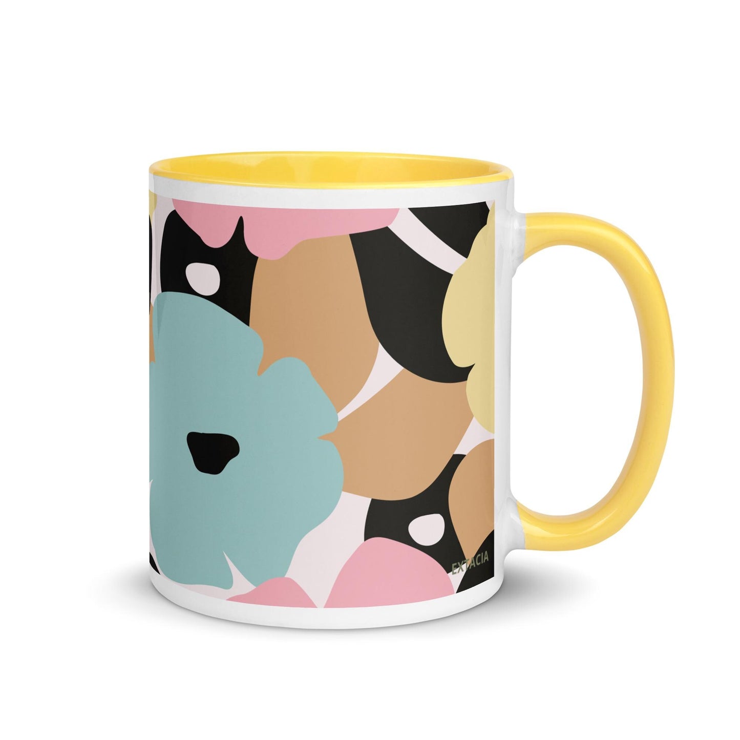 Mug à Intérieur Coloré – Tasse en Céramique Élégante - Design Florale - Café, Thé, Chocolat - cuisine, cadeau, anniversaire, bureau
