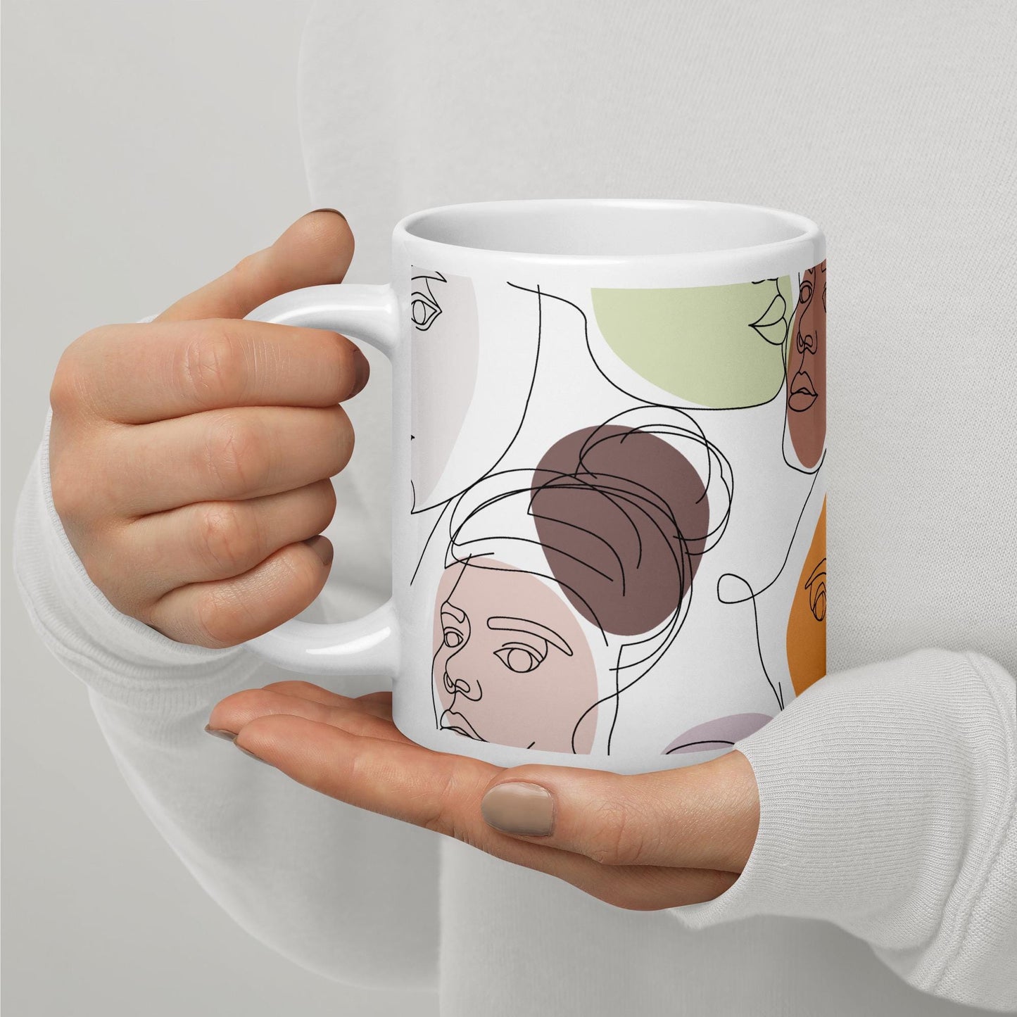 Mug en Céramique – 11, 15 et 20 oz - Tasse Élégante Design Artistique Visages Calligraphie - Personnalisable - cadeau, bureau, déco cuisine
