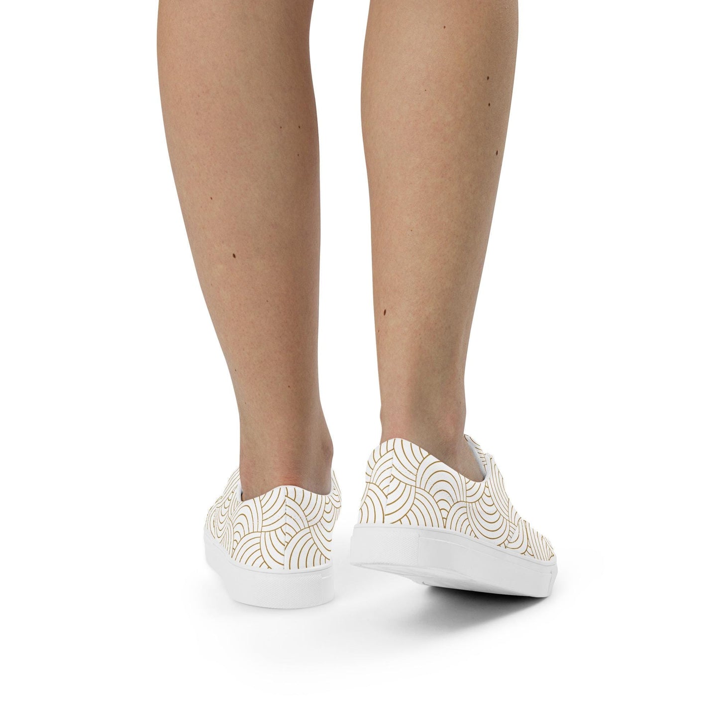 Tennis en toile pour femme - Blanc et Or – À lacets, légères et confortables – Graphique
