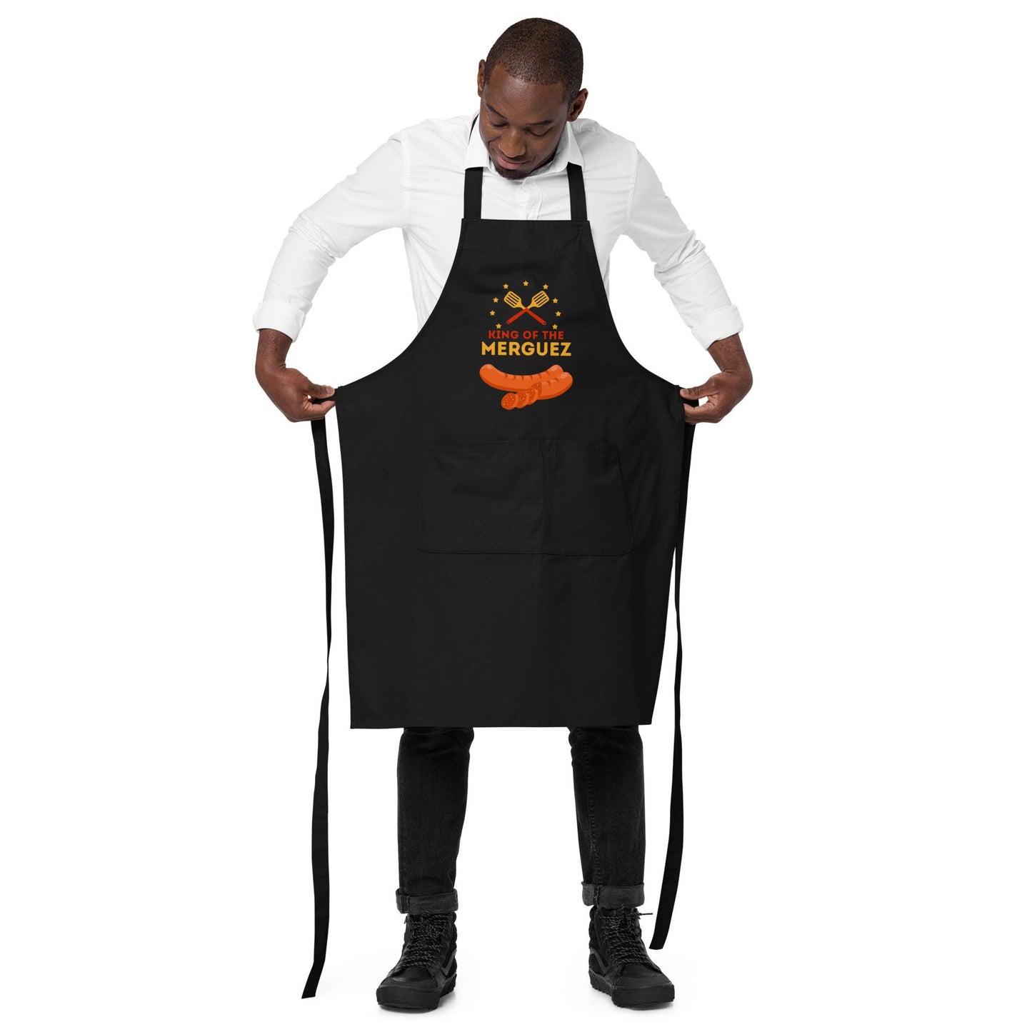 Tablier Homme 100 % Coton Bio – "King of the Merguez"  - Cadeau BBQ Original - coton biologique, Accessoire cuisine