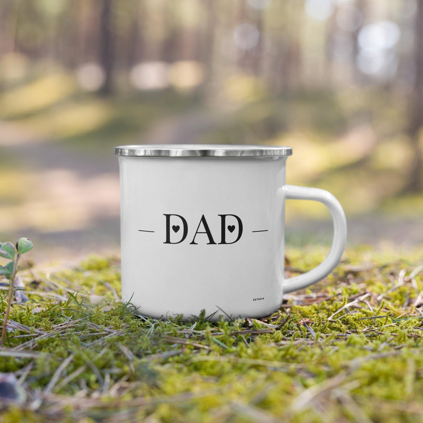 Mug émaillé Blanc Brillant avec anse - Tasse en émail personnalisable - fait main, légère, vintage - camping, cadeau anniversaire Dad, Papa