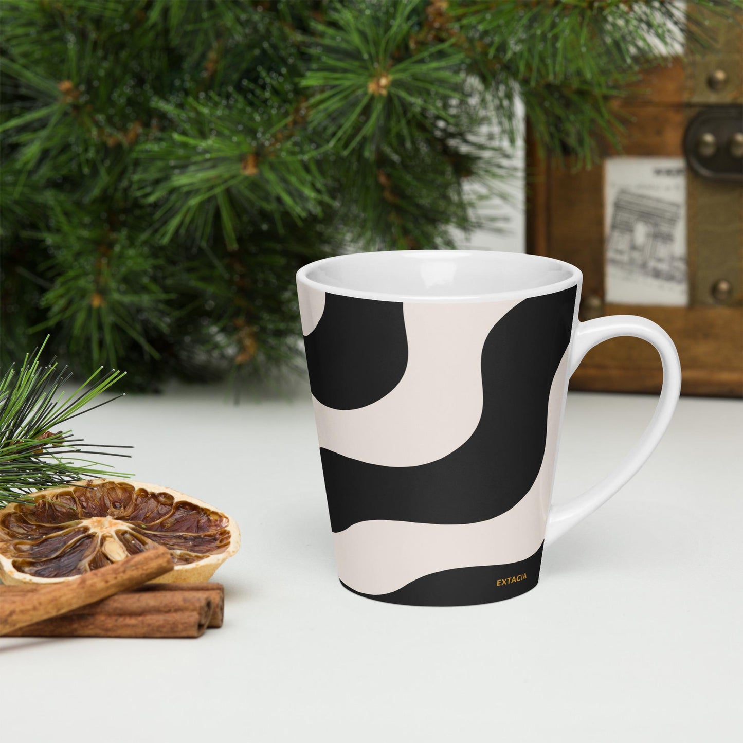 Mug à café en Céramique Blanche - Tasse 12 oz -  Élégante, Ergonomique – Bureau, Cuisine, Maison, Cadeau - Design Graphique Minimaliste