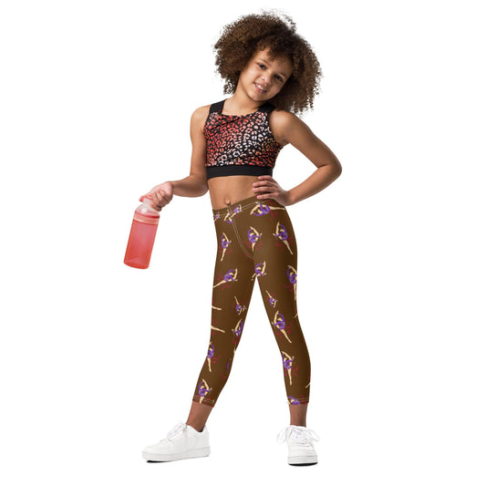 Legging pour petite fille – Marron – Doux, extensible, toutes saisons – Motif: Gymnaste Danseuse