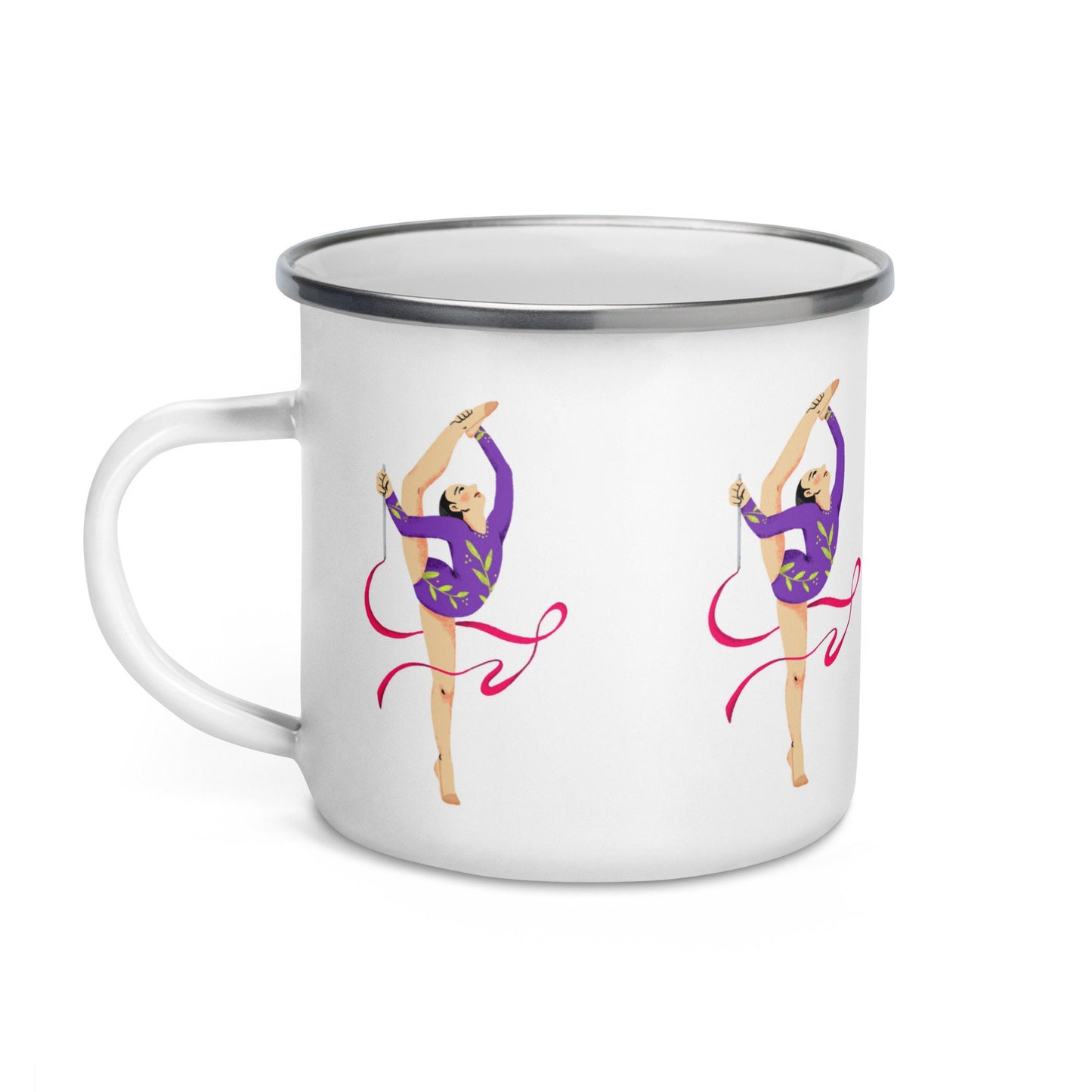 Mug émaillé Blanc Brillant avec anse - Tasse en émail personnalisable - légère, vintage - camping, cadeau, Design Danseuse Gymnaste