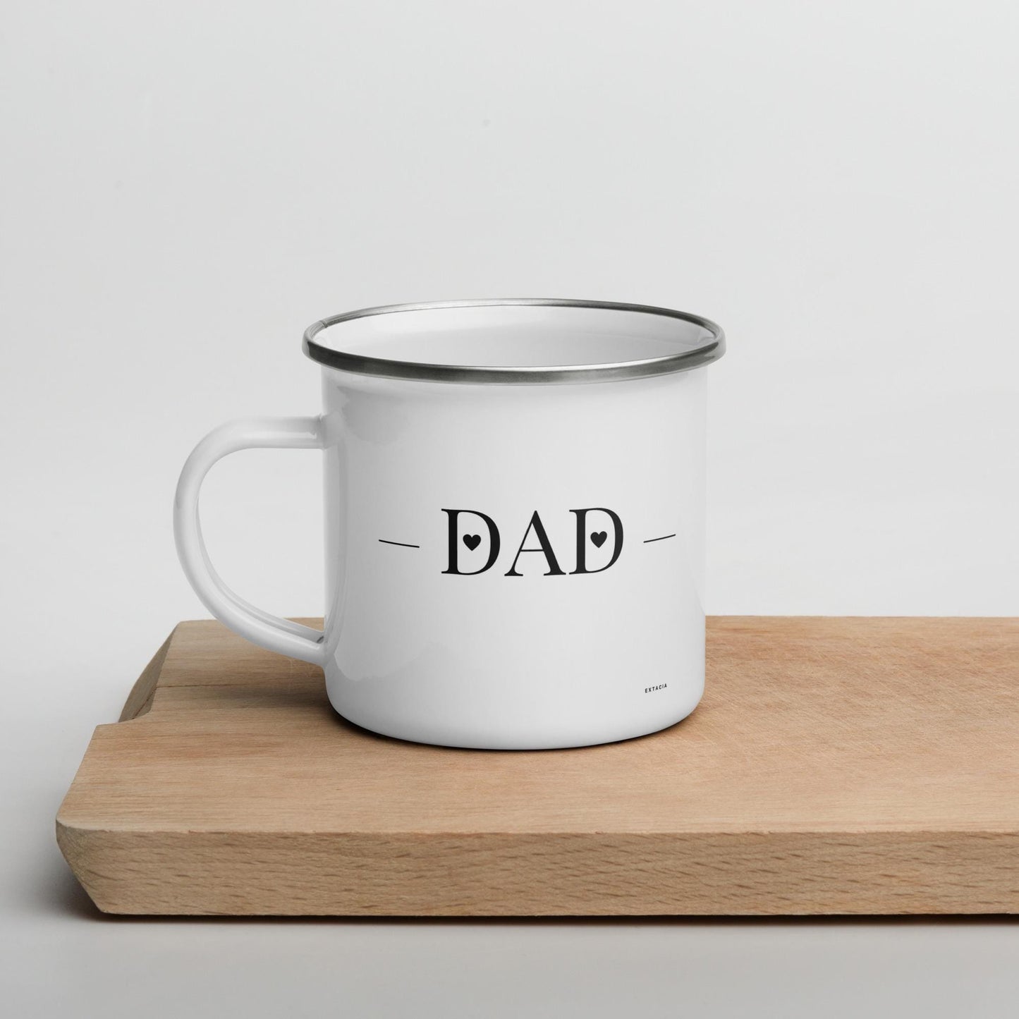 Mug émaillé Blanc Brillant avec anse - Tasse en émail personnalisable - fait main, légère, vintage - camping, cadeau anniversaire Dad, Papa
