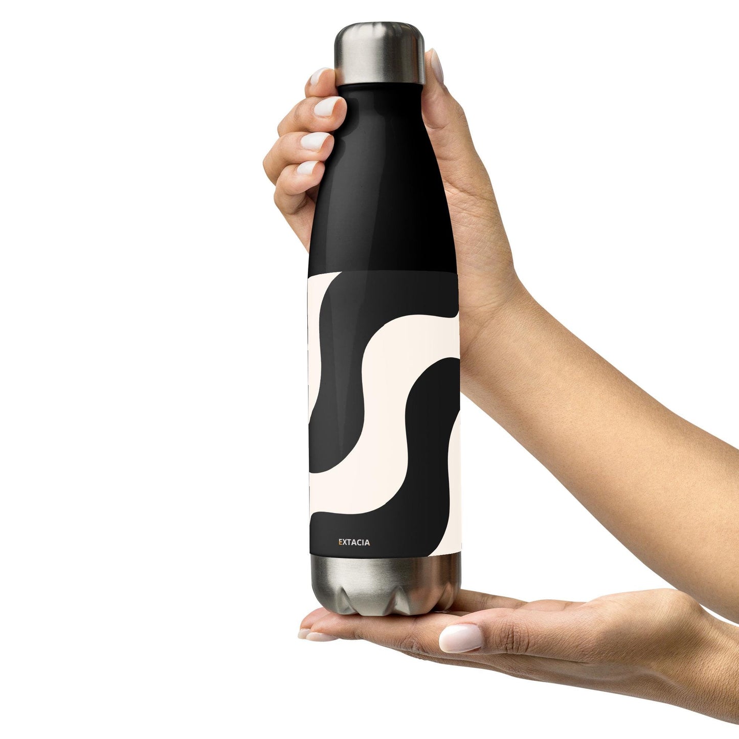 Bouteille en Inox Noir - Gourde Étanche Isotherme en Acier Inoxydable – Design Graphique - Durable – Bureau, Sport, Camping Randonnée cadeau