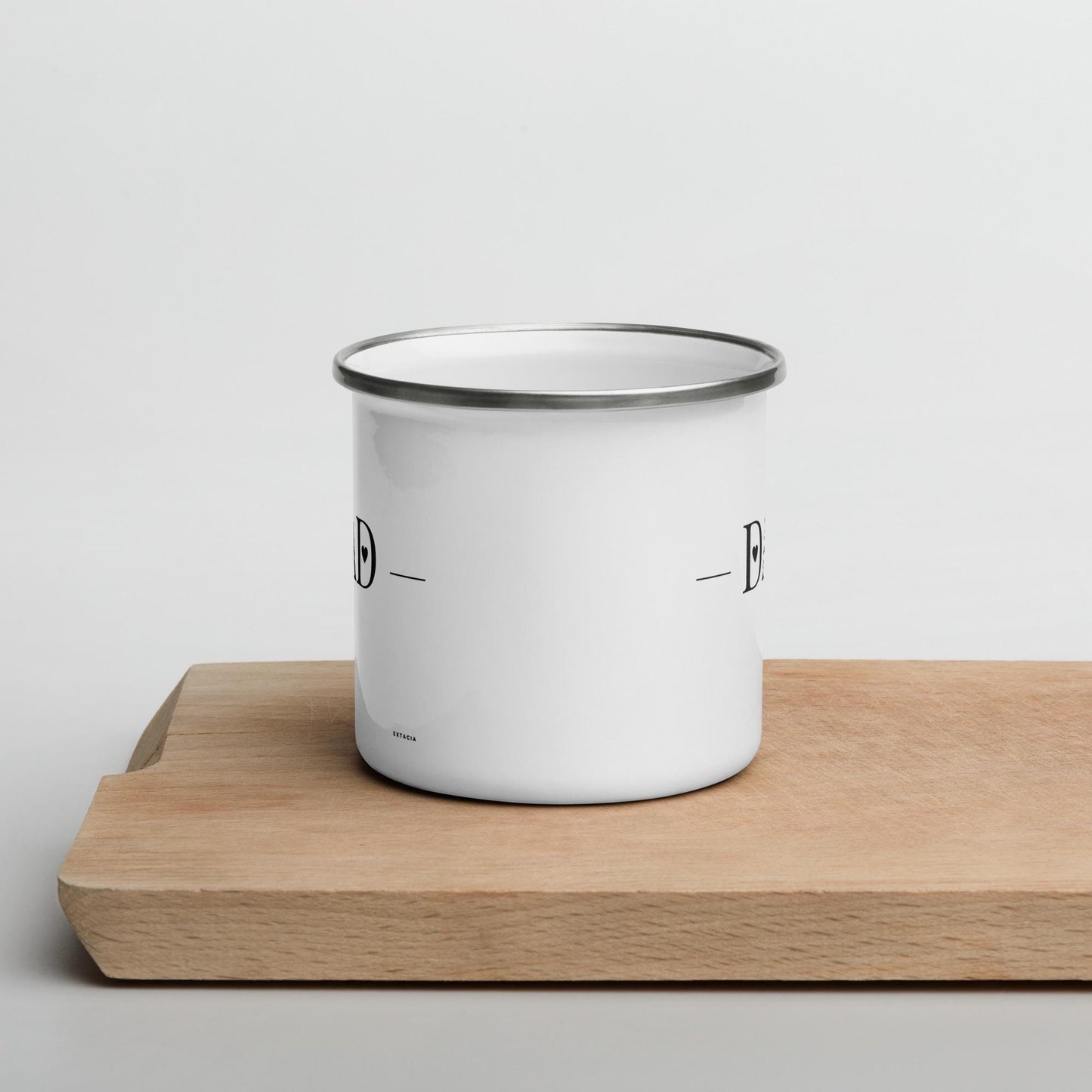 Mug émaillé Blanc Brillant avec anse - Tasse en émail personnalisable - fait main, légère, vintage - camping, cadeau anniversaire Dad, Papa