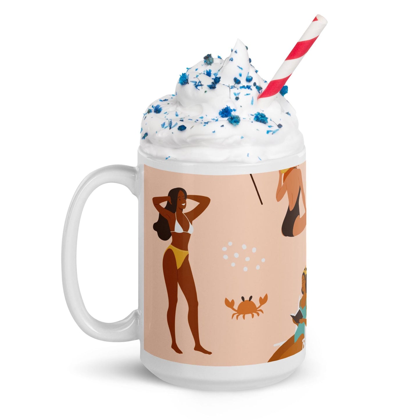 Mug en Céramique – 11, 15 et 20 oz - Tasse Design, Élégante - Design des Silhouettes Feminines, Femmes, Plage, été - Cadeau Personnalisable