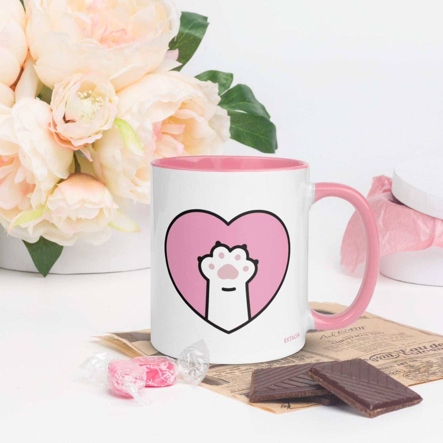 Mug à Intérieur Coloré – Tasse en Céramique Élégante - Design Patte de Chat - pour Café Thé Chocolat - cuisine, cadeau, anniversaire, bureau