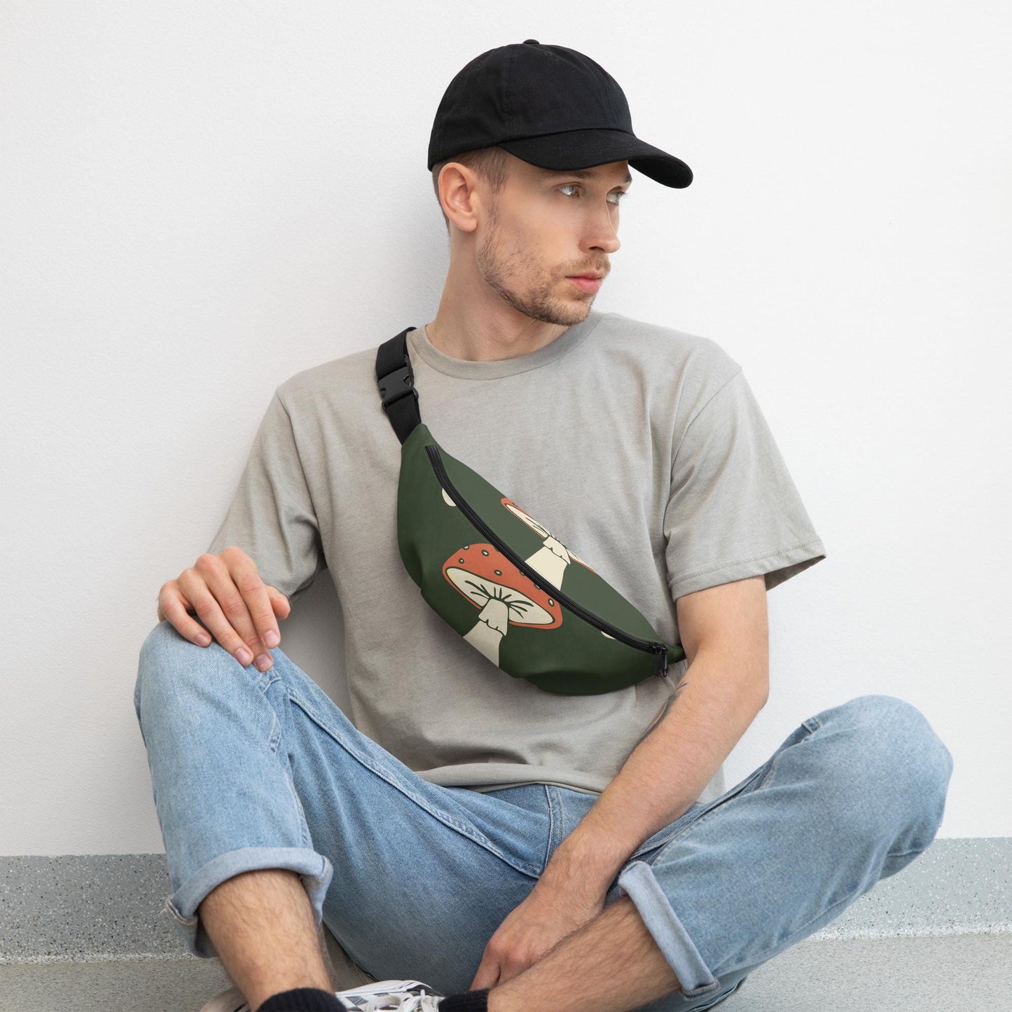 Sac banane Minimaliste - Sacoche Tendance, Unisex, Personnalisable - accessoire mode, pratique léger pochette Design Minimaliste Champignons