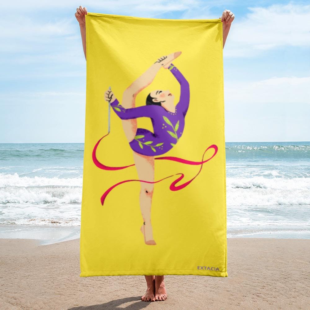 Serviette de Bain et de Plage en Coton - Douce Absorbante Compacte - Sport, Piscine surf - cadeau, anniversaire - Design Danseuse, Gymnaste