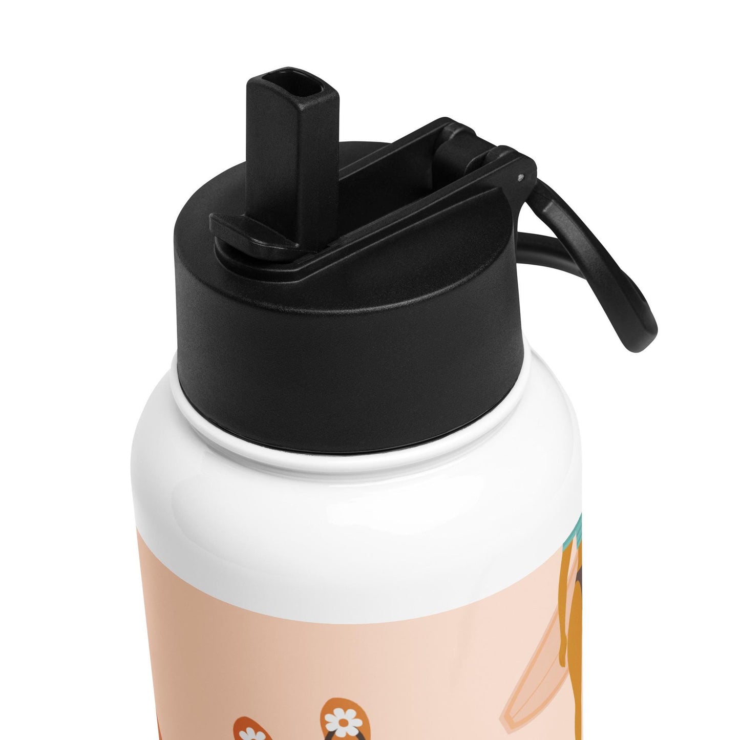 Bouteille Isotherme en Acier Inoxydable avec Paille - gourde écologique, couvercle en plastique sans BPA 32 oz 950 ml - Design Femmes, Plage