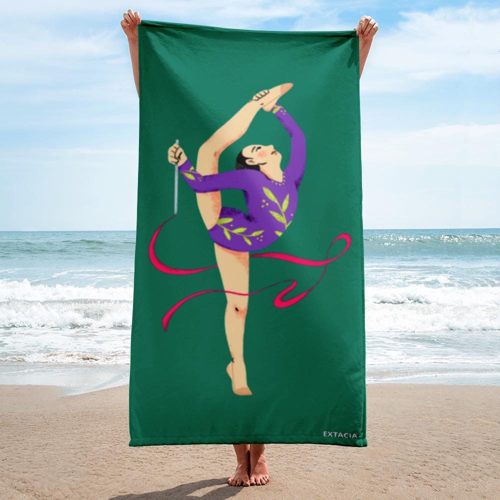 Serviette de Bain et de Plage en Coton - Douce Absorbante Compacte - Sport, Piscine surf - cadeau, anniversaire - Design Danseuse, Gymnaste