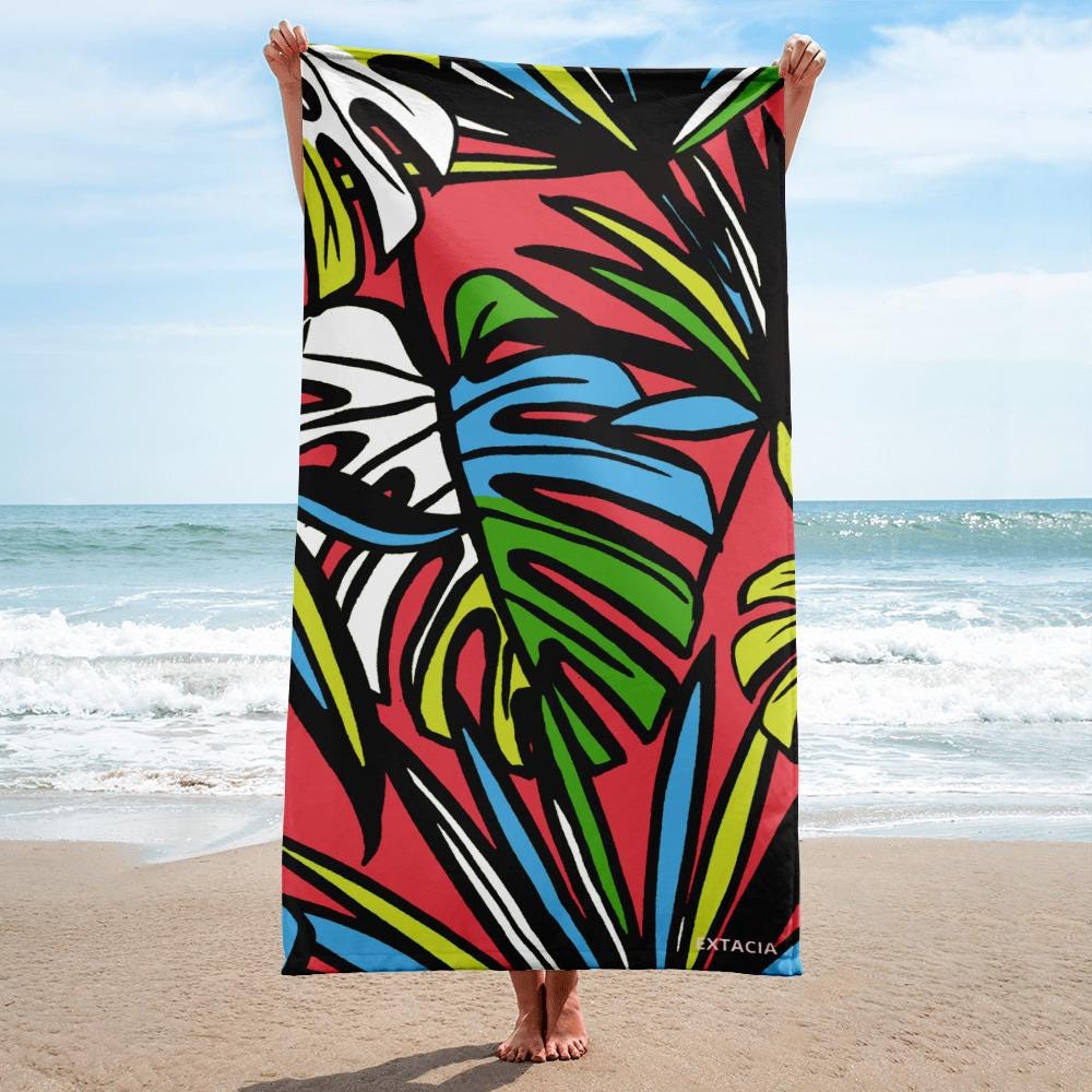 Serviette de Bain en Coton – Serviette de plage - Douce, Absorbante et Compacte - Voyage, Sport, Piscine surf - cadeau Design Nature plantes