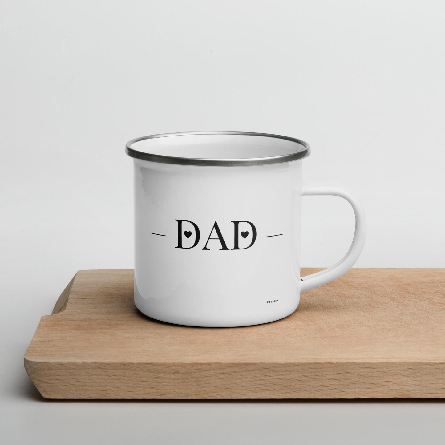 Mug émaillé Blanc Brillant avec anse - Tasse en émail personnalisable - fait main, légère, vintage - camping, cadeau anniversaire Dad, Papa
