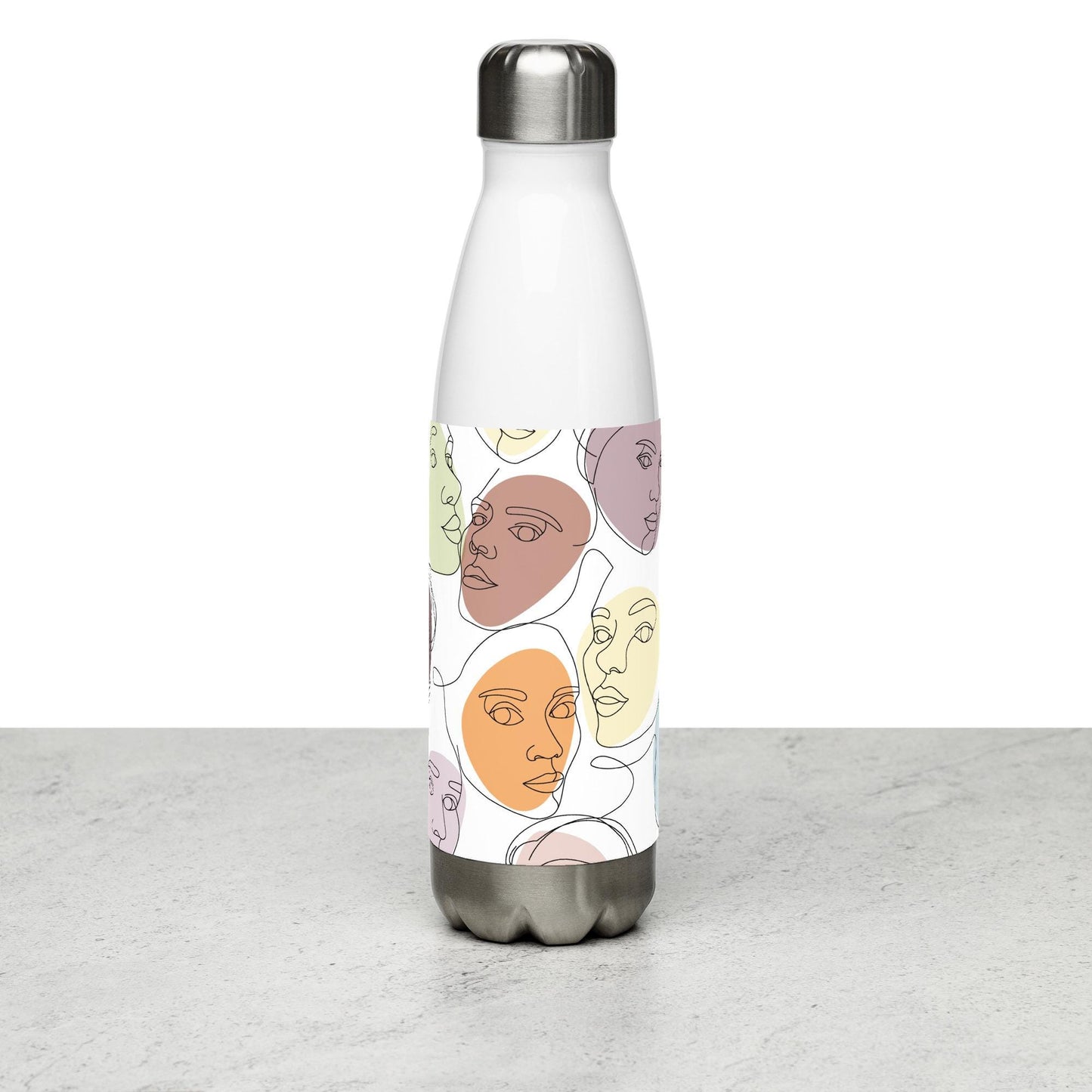 Bouteille en Inox - Gourde Étanche Isotherme en Acier Inoxydable – Design Artistique Visages Féminins Calligraphie - Durable – Bureau, Sport