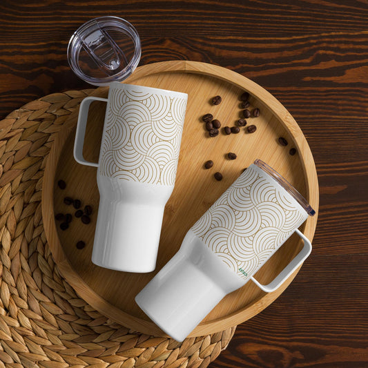 Mug isotherme inox – Blanc & Or – Anse intégrée & double-paroi durable – Graphique