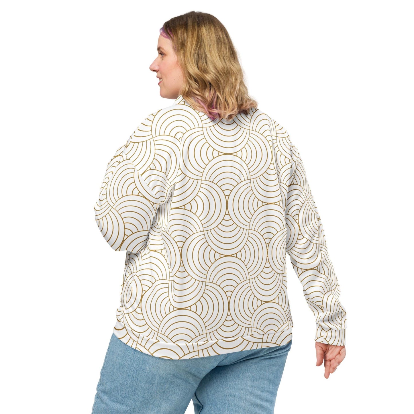 Veste bombardier pour femme - Blanc et Or – Zippée, légère et confortable – Graphique Minimaliste