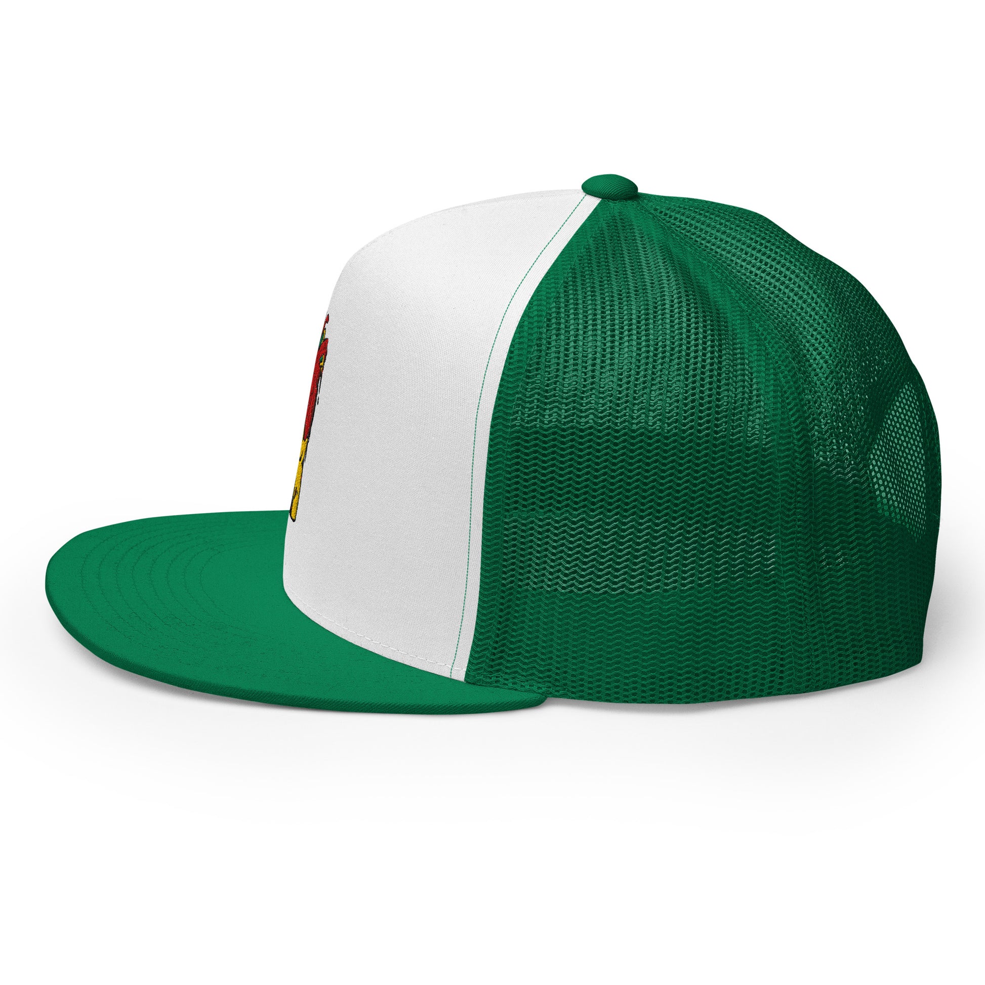 Casquette trucker – vue de profil, dos en maille filet respirante - motif brode coeur deja pris