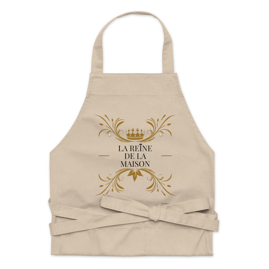 Tablier pour Femme 100 % Coton Bio – "La Reine de la maison" - écologique et élégant, Cadeau BBQ, Accessoire cuisine