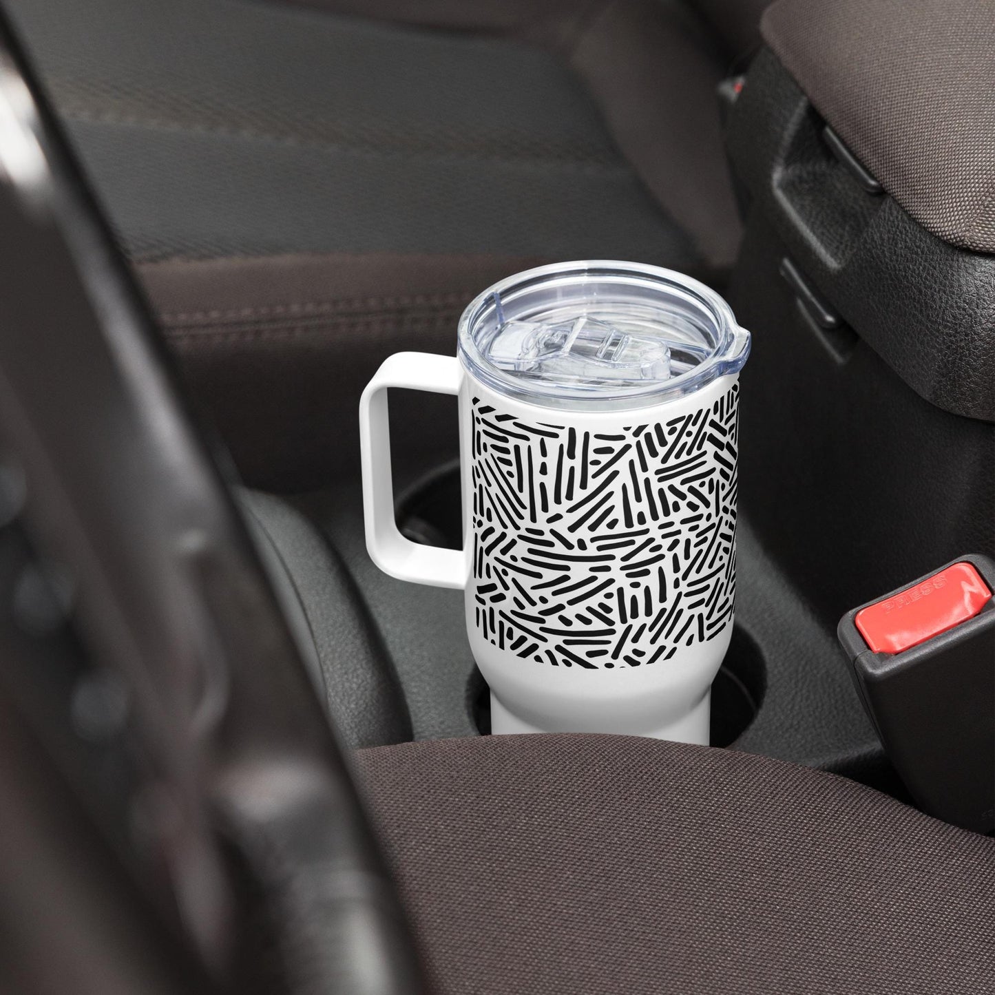 Mug Isotherme Inox - Mug de Voyage Isotherme en Acier Inoxydable avec Anse – Design Graphique - THERMOS, gobelet - Durable, Léger, Étanche