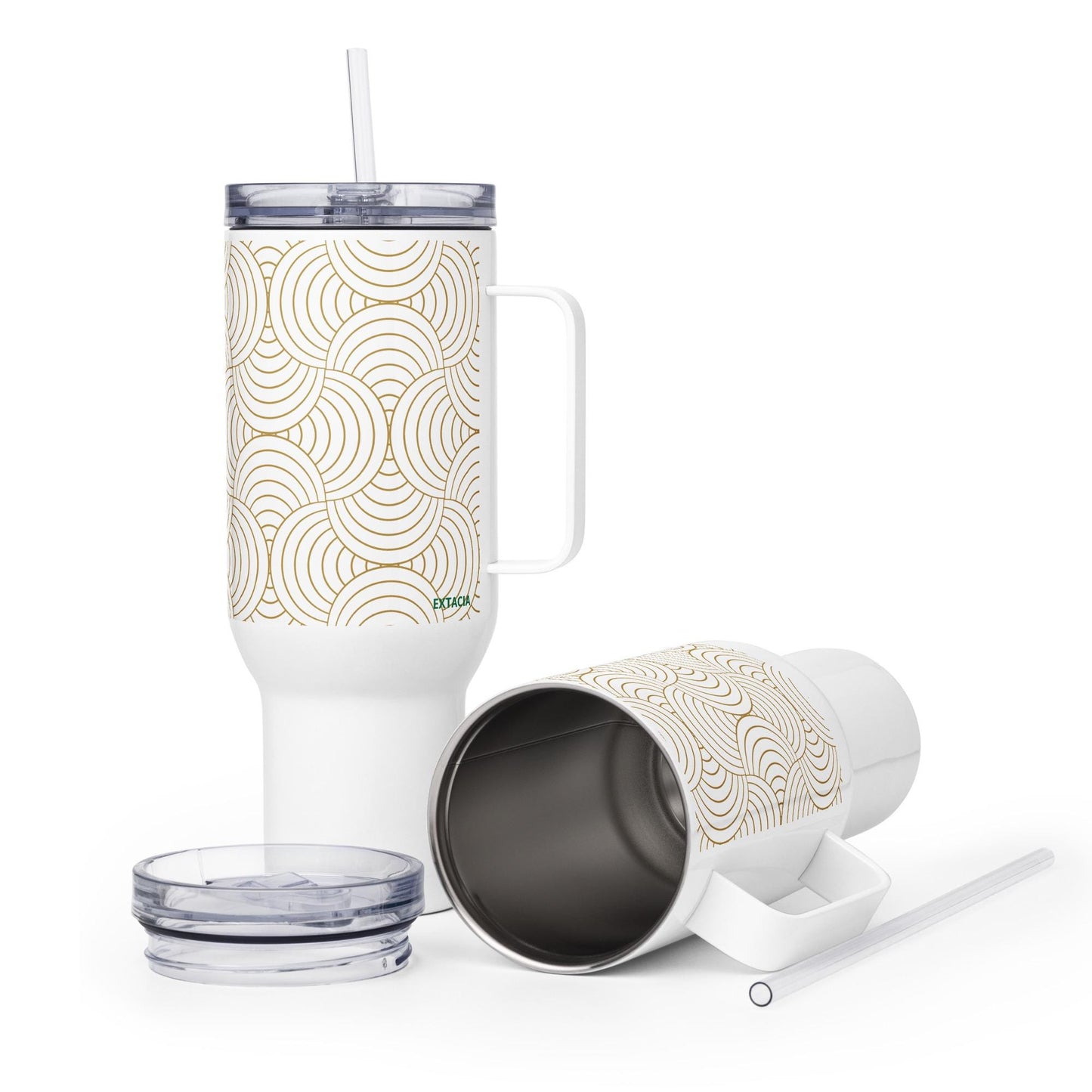 Mug Isotherme Inox - Mug de Voyage Isotherme en Acier Inoxydable avec Anse – Design Graphique - THERMOS, gobelet - Durable, Léger, Étanche