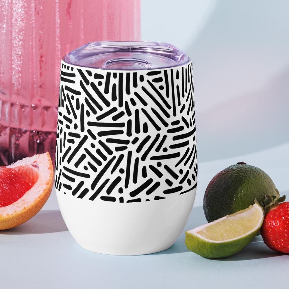 Mug Isotherme Inox - Petit Thermos Isotherme en Acier Inoxydable – Design Graphique - Mug de Voyage, Gobelet à Vin, Café, Thé, Étanche
